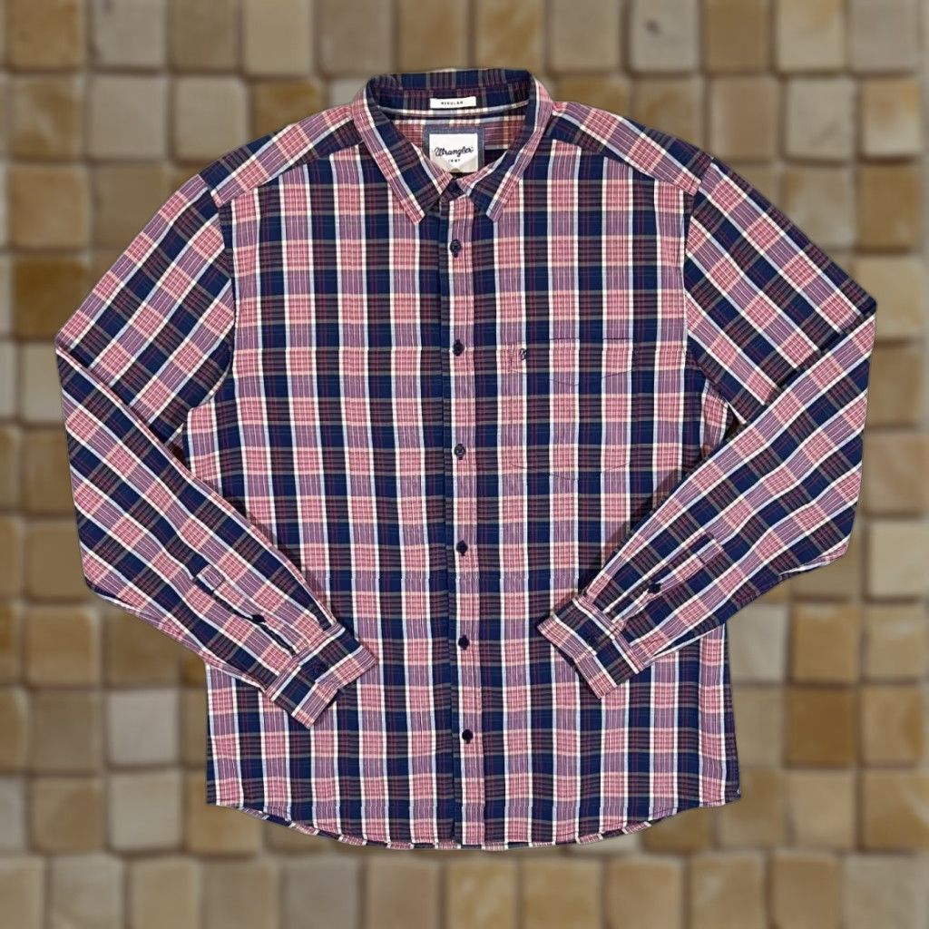 Wrangler WRANGLER Regular Navy Pink White Plaid Check Long Sleeve Cotton Shirt Large Size US L / EU 52-54 / 3 - 1 Thumbnail