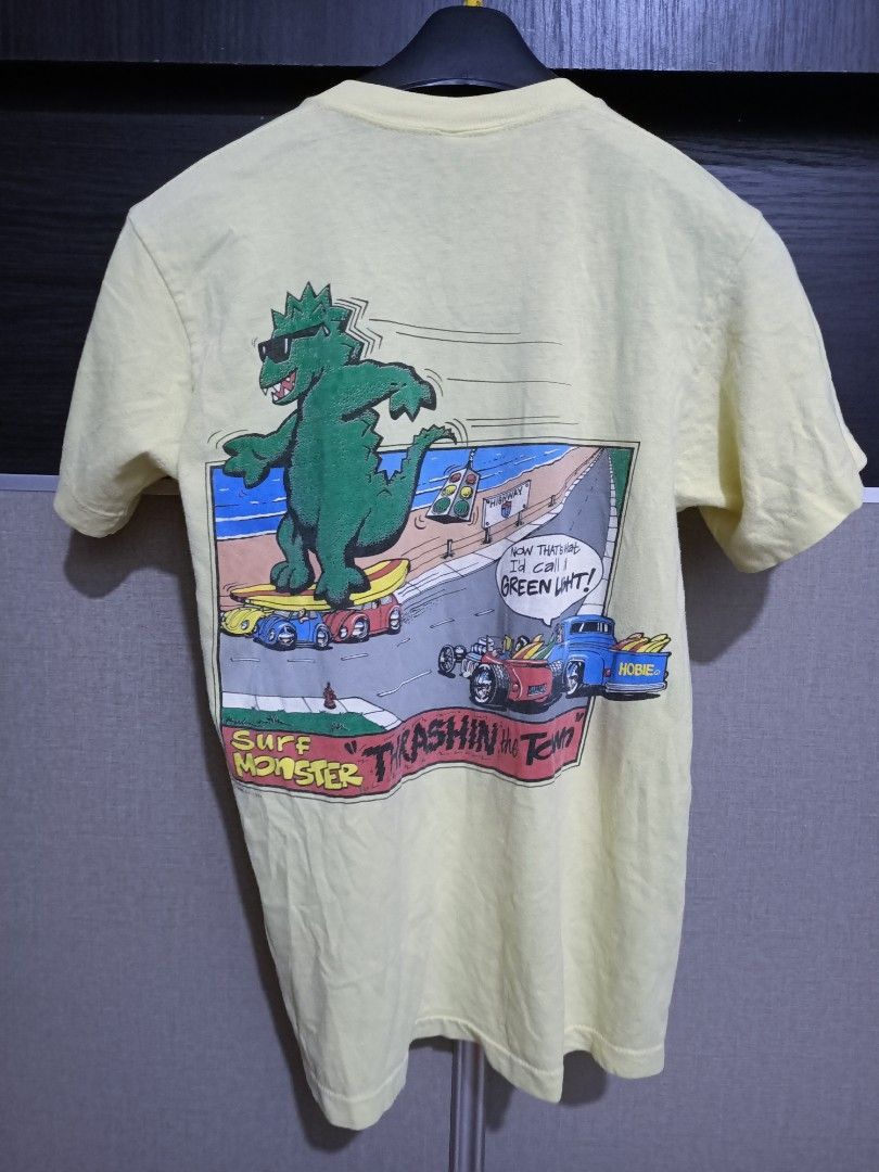 image of Skategang x Surf Style Vintage 80's Hobie Surf Monster Thrashing The Town Shirt in Yellow (Size Sma