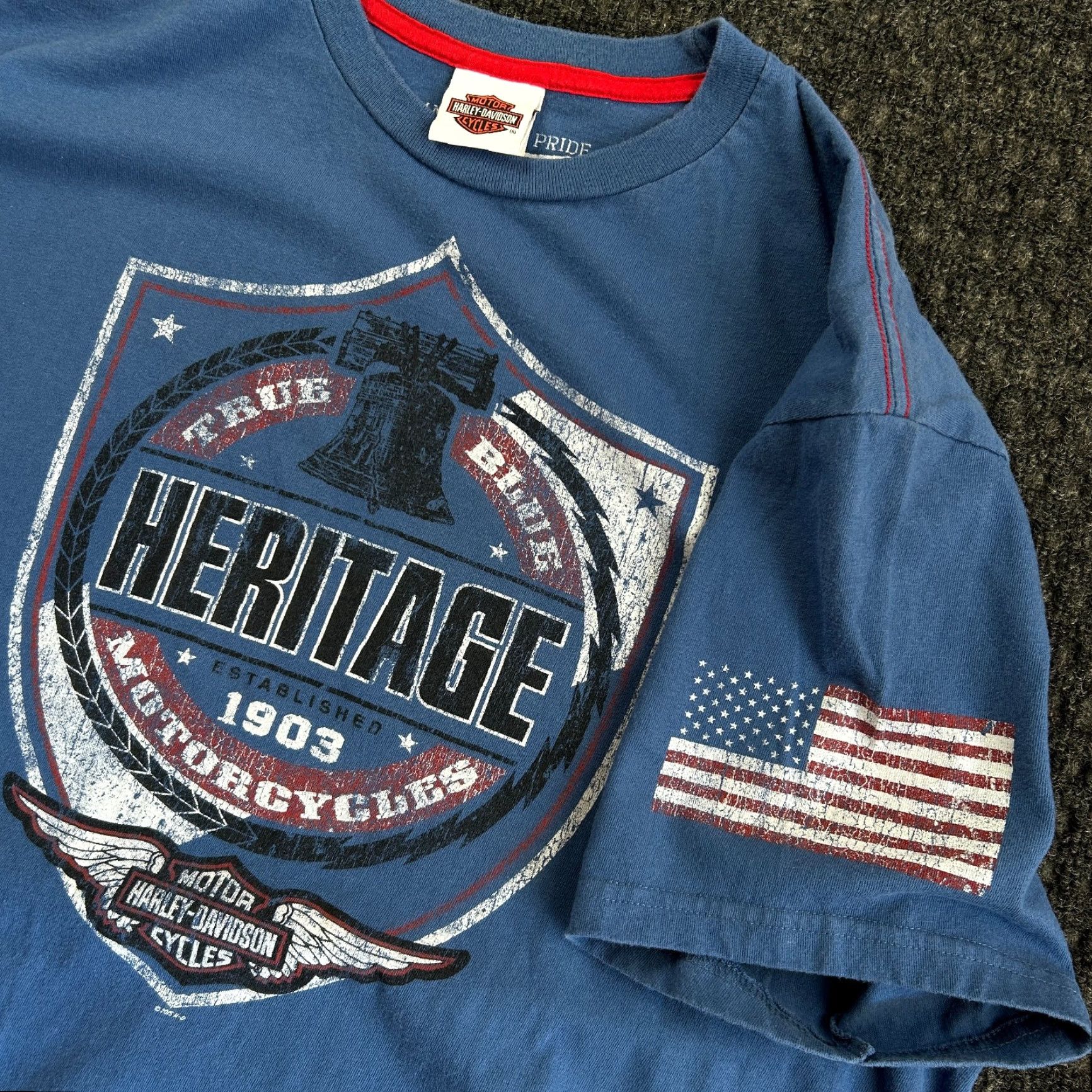 Harley Davidson VINTAGE Harley-Davidson T Shirt XL True Blue Heritage Made in USA Twin Cities MN Size US XL / EU 56 / 4 - 2 Thumbnail