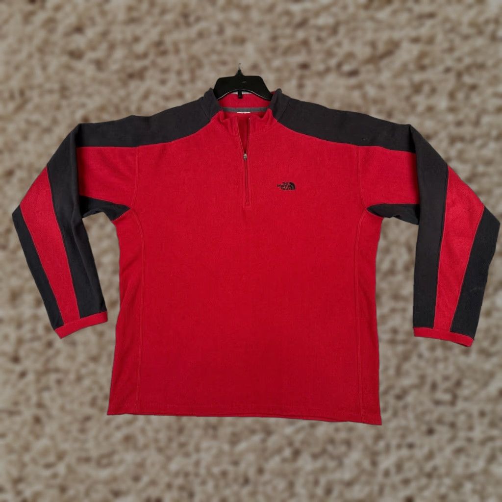 The North Face Sweater Mens L Red 1/4 Zip Mock Neck Polyester Fleece Pullover Vintage: No
