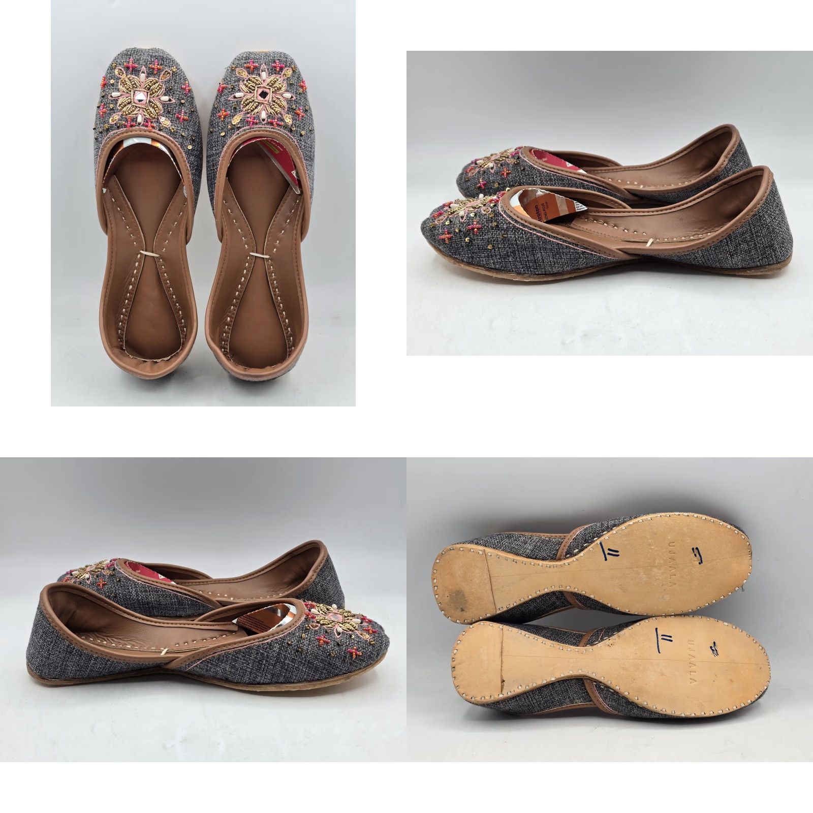 Vintage VINTAGE UJAALA Khussa Bridal Mojari Punjabi Jutti Ballet Flats Grey Sz 11 - Very Good Size ONE SIZE - 8 Thumbnail