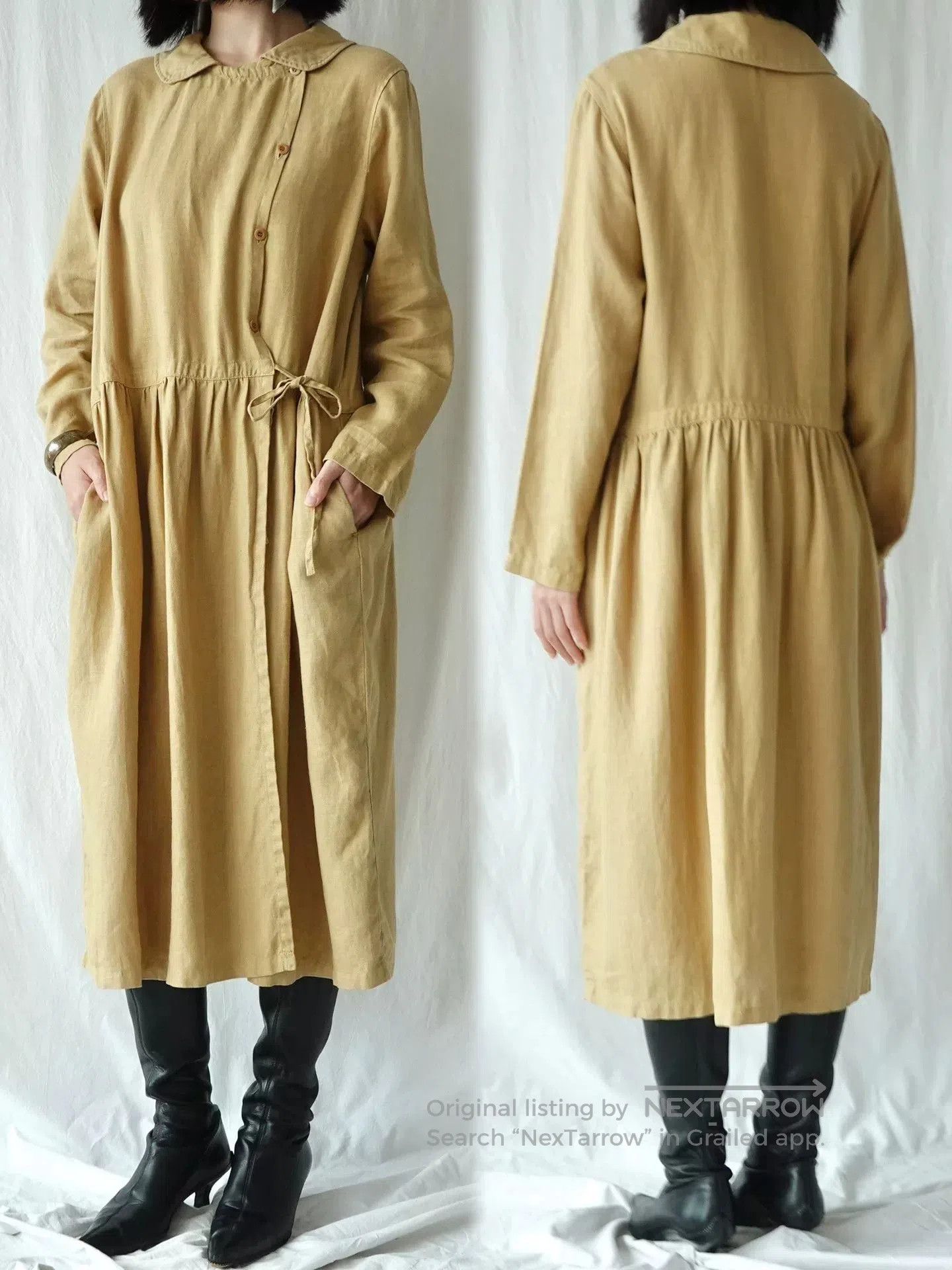 Japanese Brand Bisque Long Linen Robe Dress. Size M / US 6-8 / IT 42-44 - 3 Thumbnail
