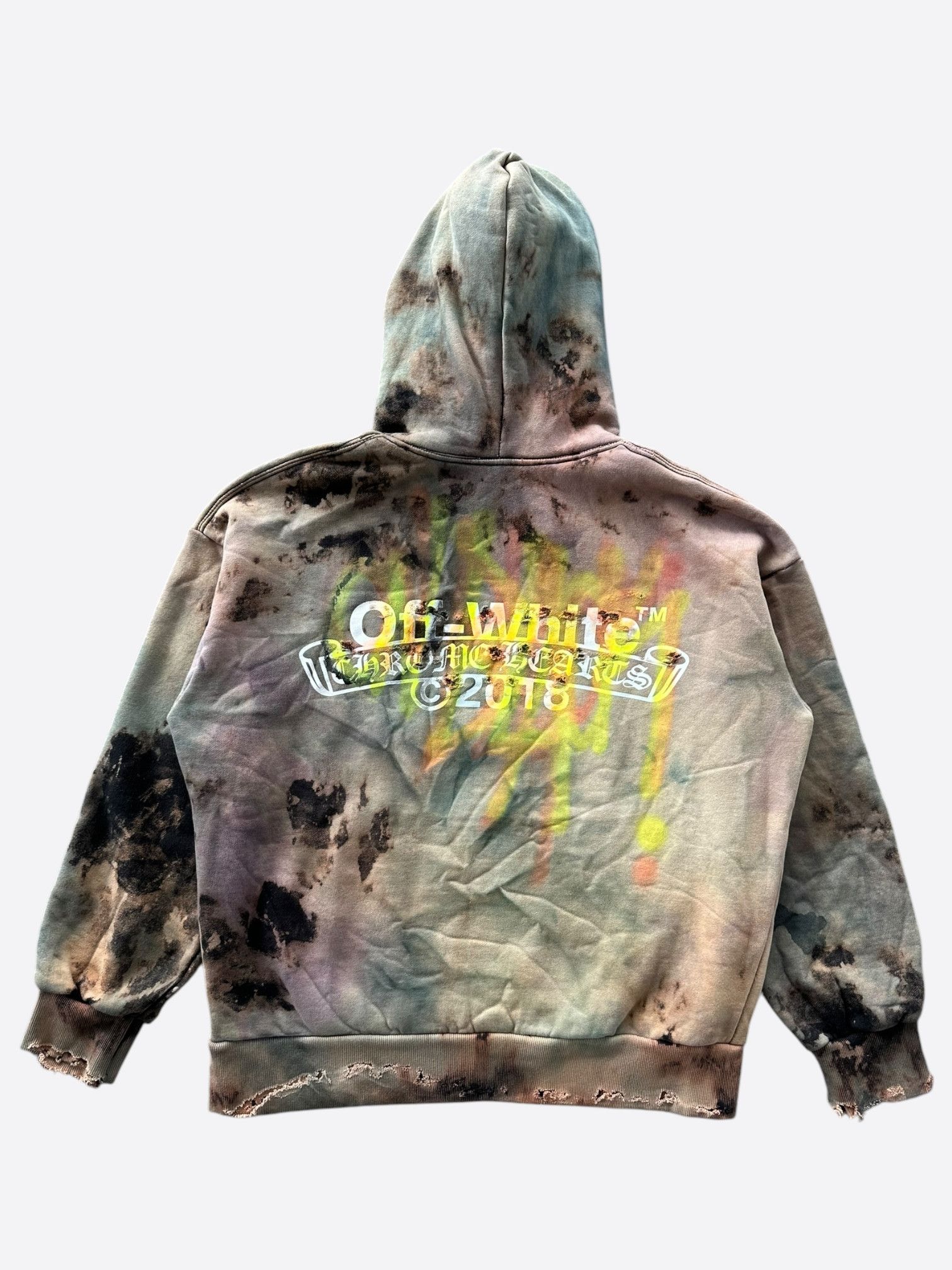 Chrome Hearts Off-White CVTVLIST Black Tie-Dye Bleached Hoodie 