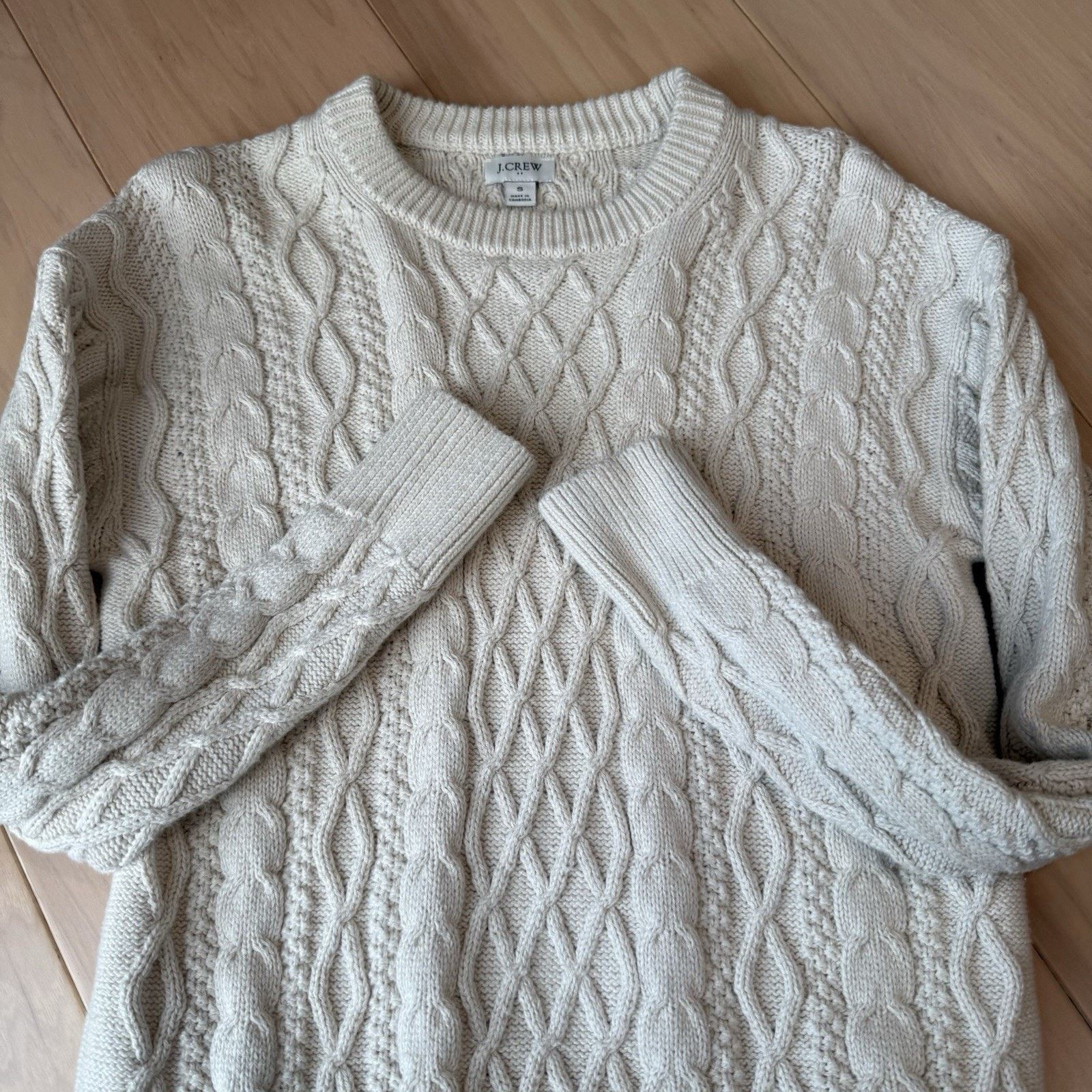 J.Crew J Crew Fisherman Sweater Women's Small Cream Cotton Cable Size S / US 4 / IT 40 - 4 Thumbnail