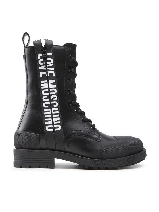 LOVE MOSCHINO LEATHER COMBAT BOOTS MILITARY AVANT-GARDE