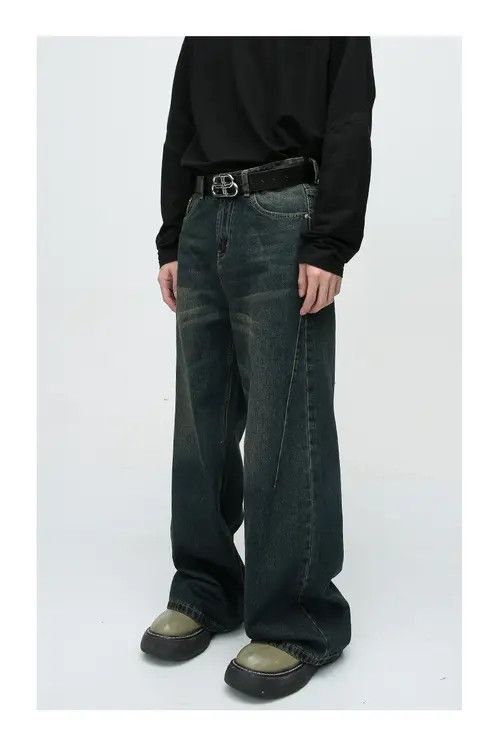 Handmade × Japanese Brand × Jean Vintage washed straight-leg draped jeans Size US 32 / EU 48 - 3 Thumbnail