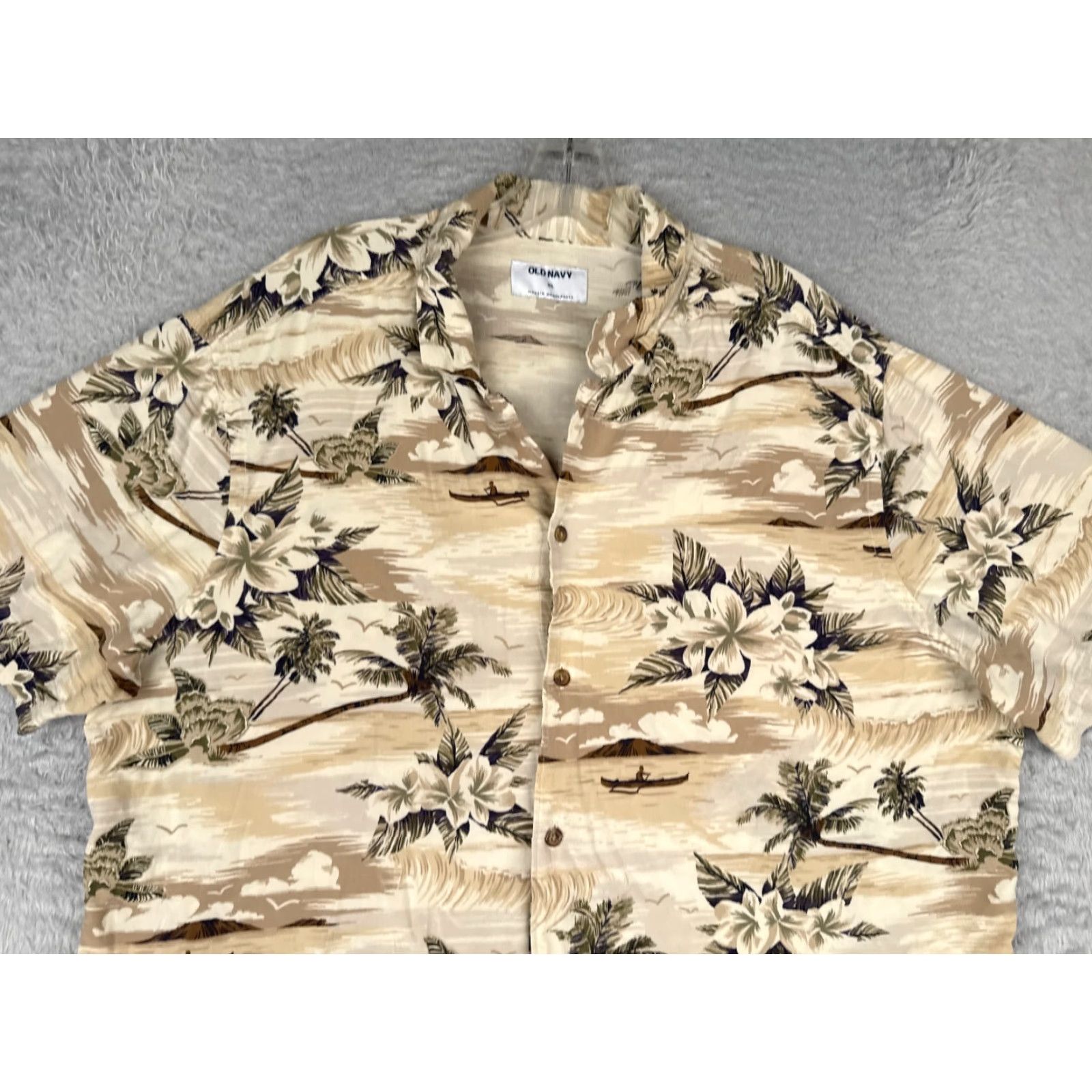 Old Navy VINTAGE Old Navy Shirt Men Extra Large Beige Floral Palm Button Up 100% Rayon Hawaiian Size US XL / EU 56 / 4 - 4 Thumbnail