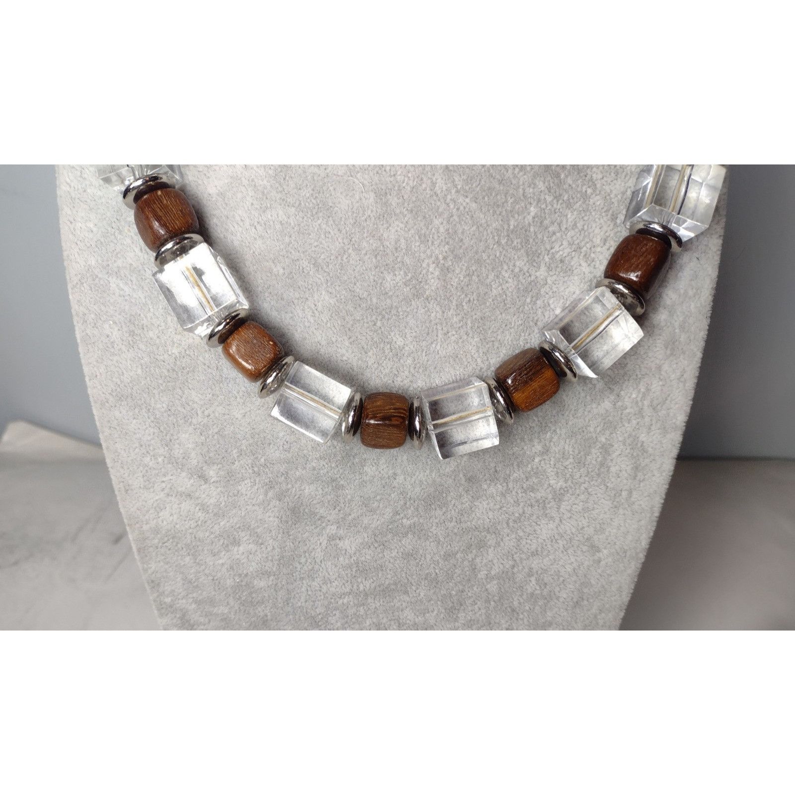Vintage Lucite Wood Beaded Cubed Single Strand Necklace Earring Set Size ONE SIZE - 2 Thumbnail