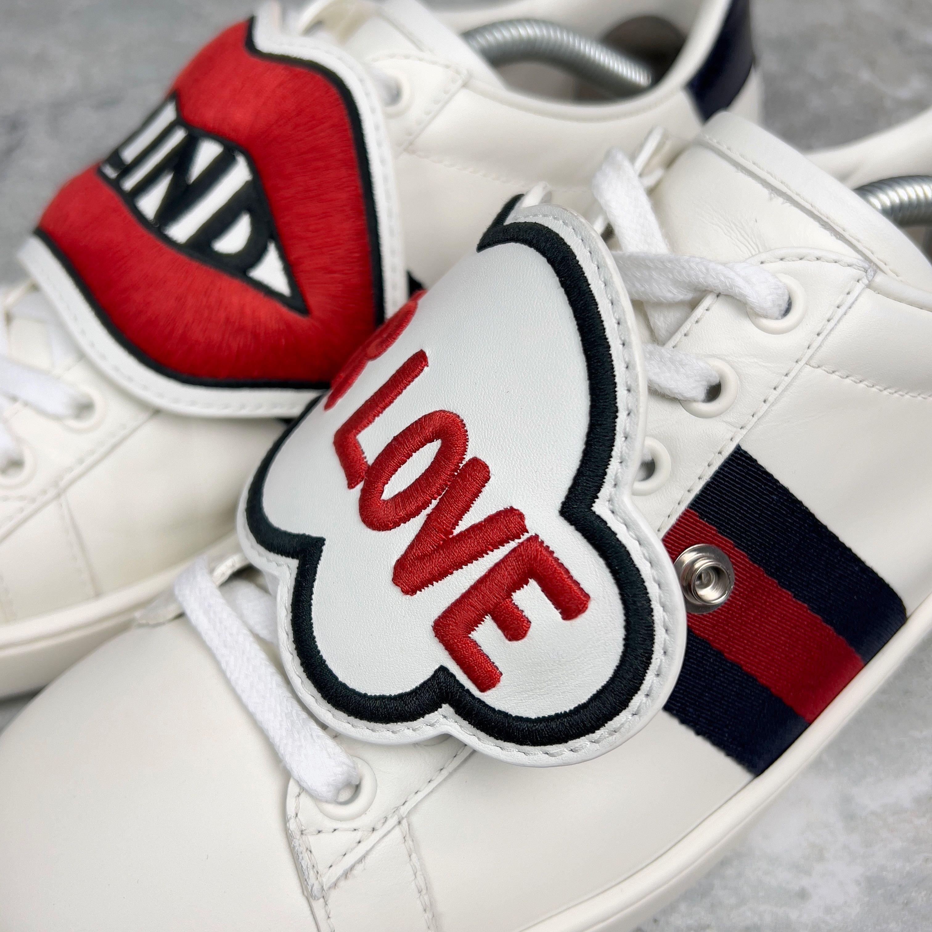 Gucci Ace Sneakers Blind For Love Patch Web Leather Size US 8 / IT 38 - 7 Thumbnail