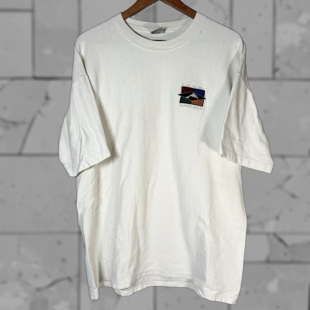 Vintage VINTAGE CalCru T-Shirt Mens XL White Herringbone USA Kalapaki Beach 90s Stitch Pattern Size ONE SIZE - 1 Thumbnail