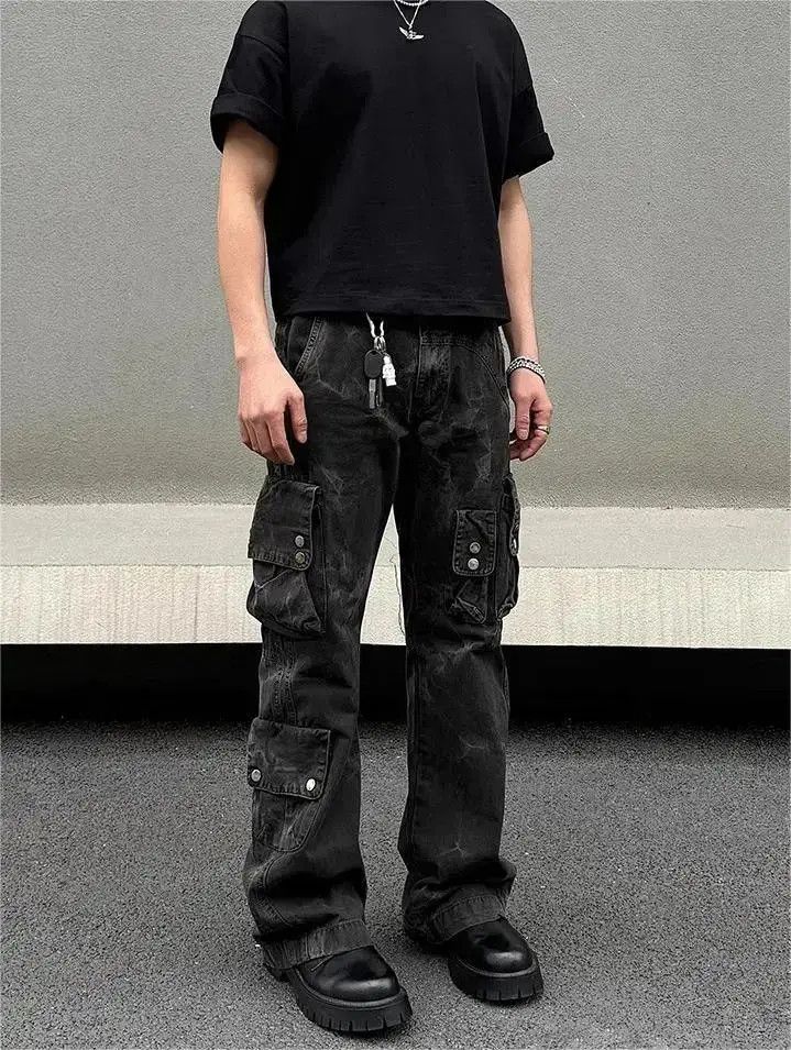 Japanese Brand Black multi pocket straight leg jeans Size US 32 / EU 48 - 1 Thumbnail