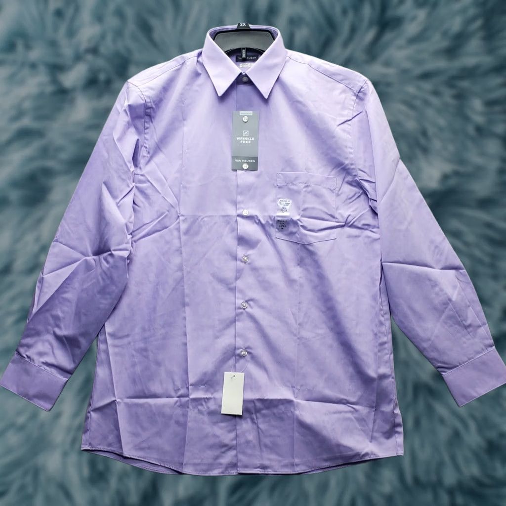 Van Heusen Van Heusen Dress Shirt Men M Purple Regular Button-Down Wrinkle Free Leaded by Van Heusen Shirt Mens M Purple Regular Knit? Size 40R - 1 Thumbnail