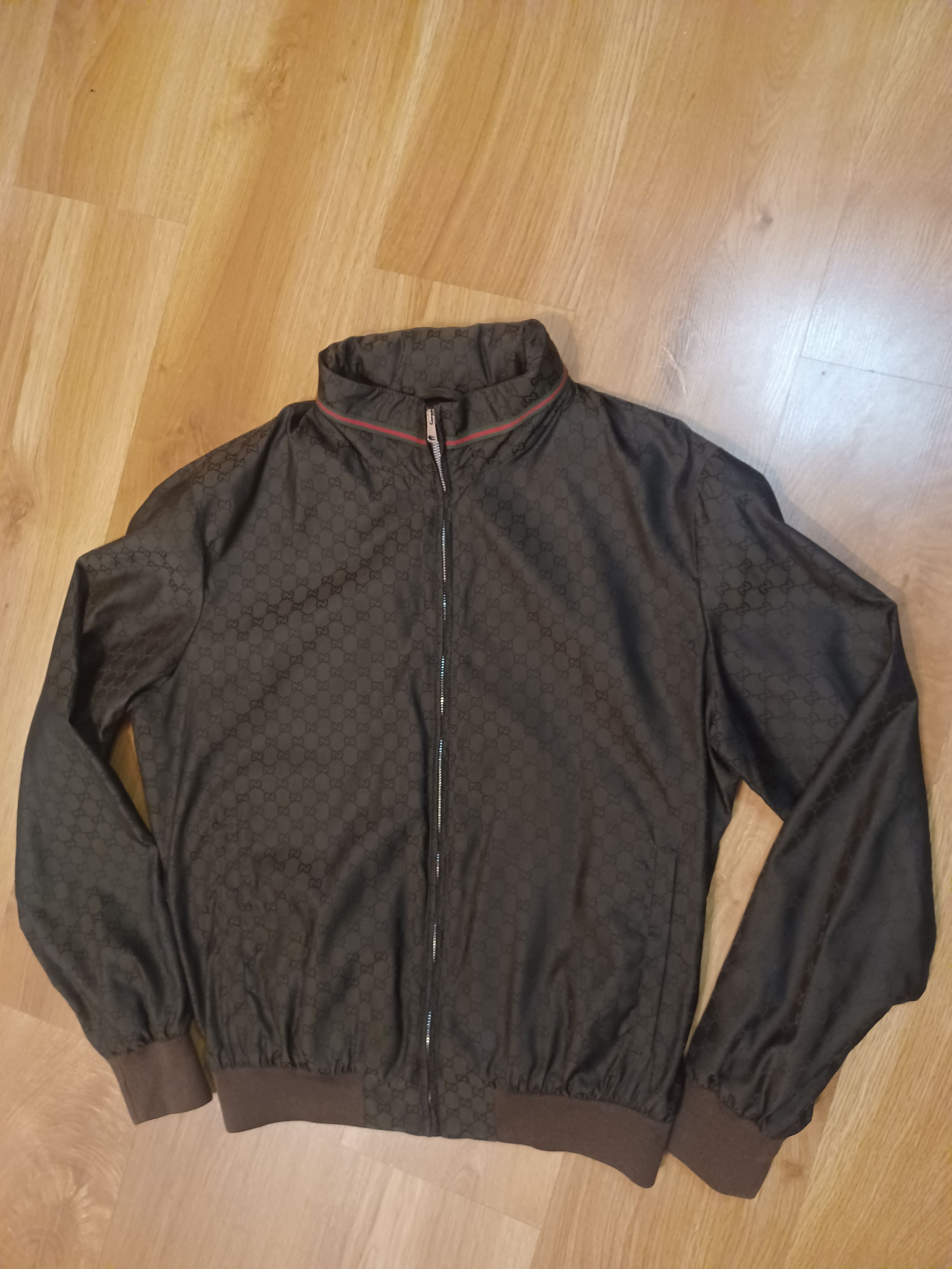 image of Gucci GG Monogram 52 It Web Bomber Jacket in Brown, Men's (Size Large)