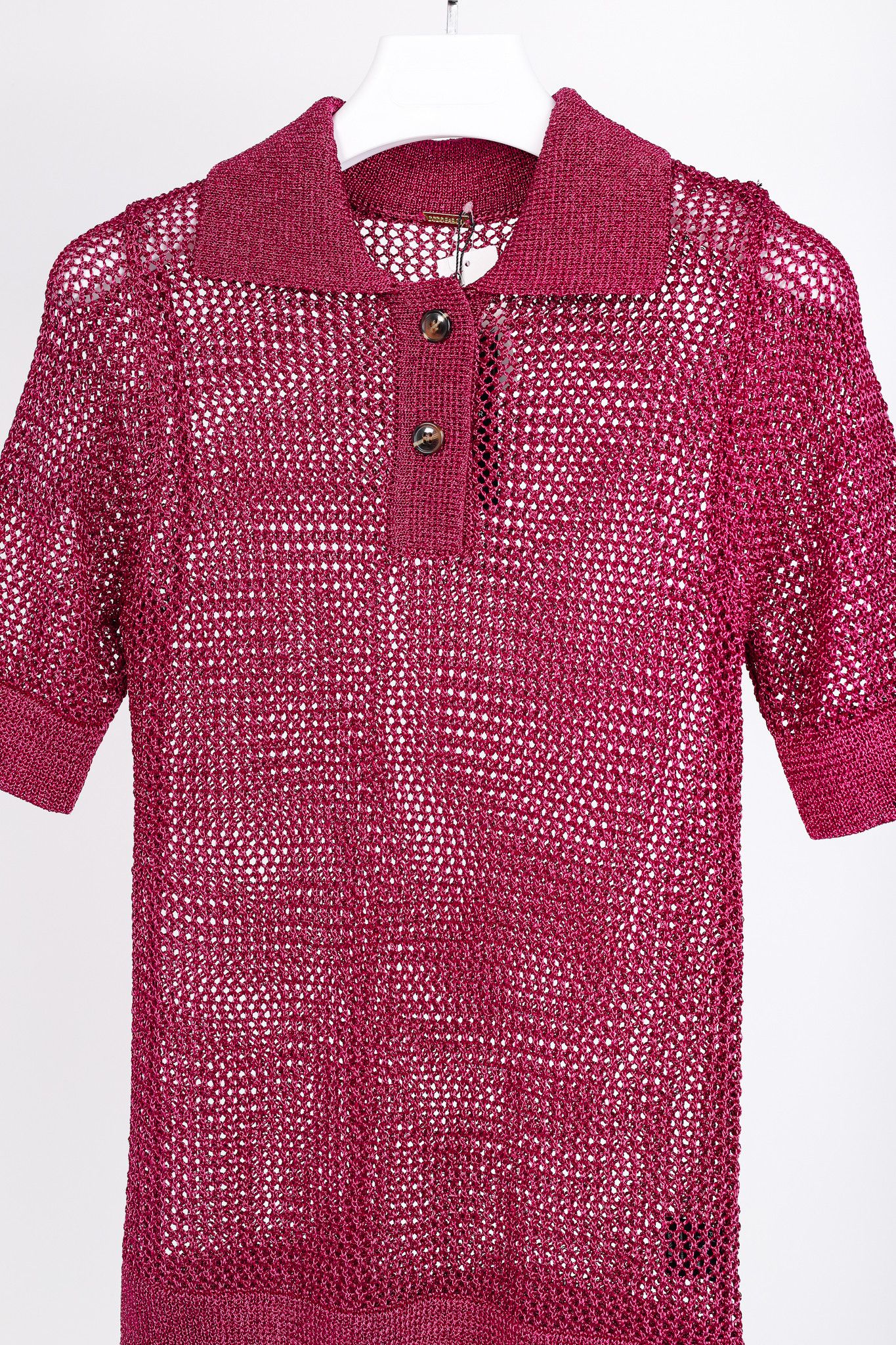 Dodo Bar Or Dodo Bar Or Nma Fuchsia Short-Sleeve Crochet Polo Shirt Size M / US 6-8 / IT 42-44 - 3 Thumbnail