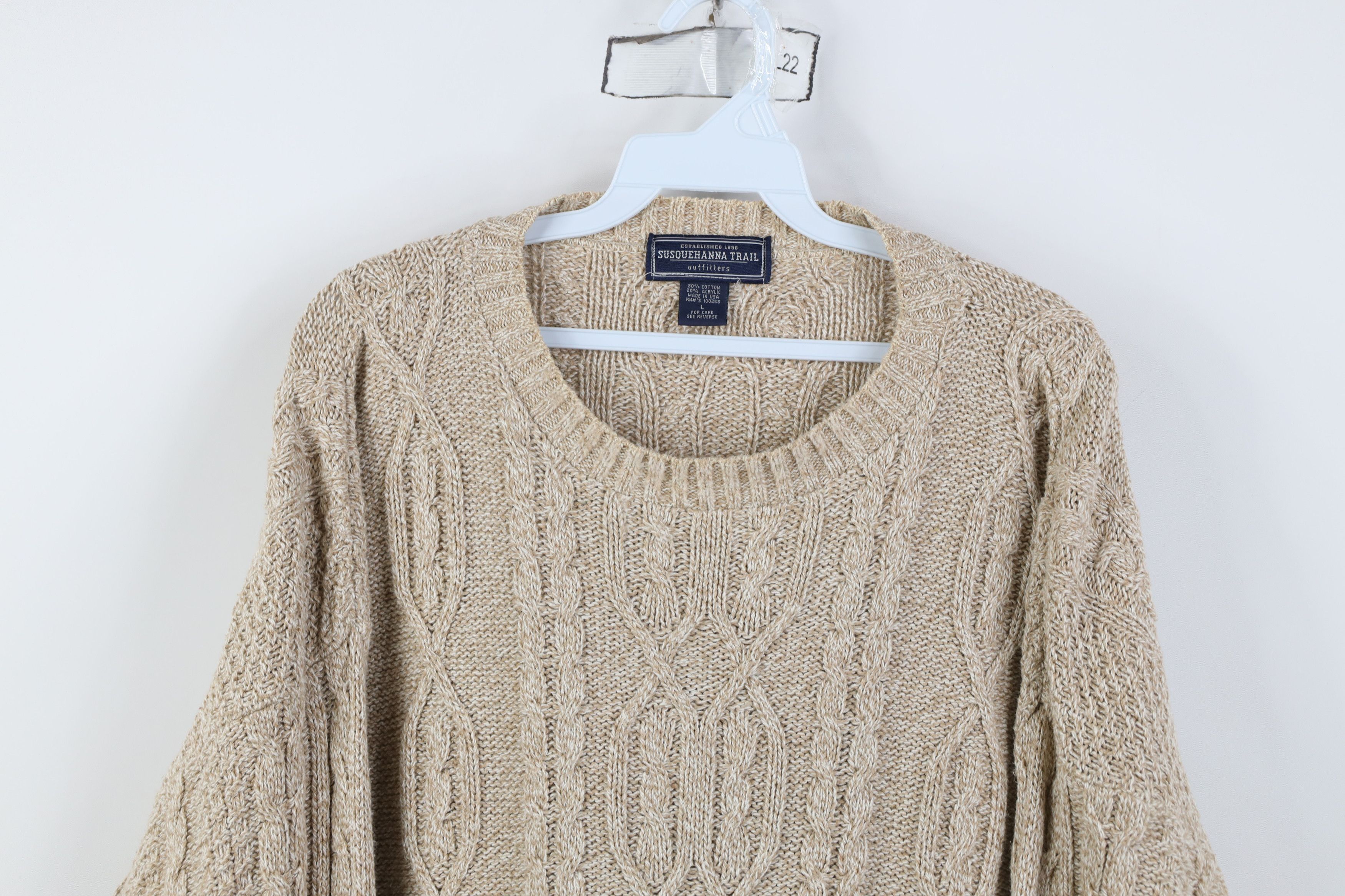 Vintage Vintage 90s Streetwear Cable Fisherman Sweater Oatmeal USA Size US L / EU 52-54 / 3 - 2 Thumbnail