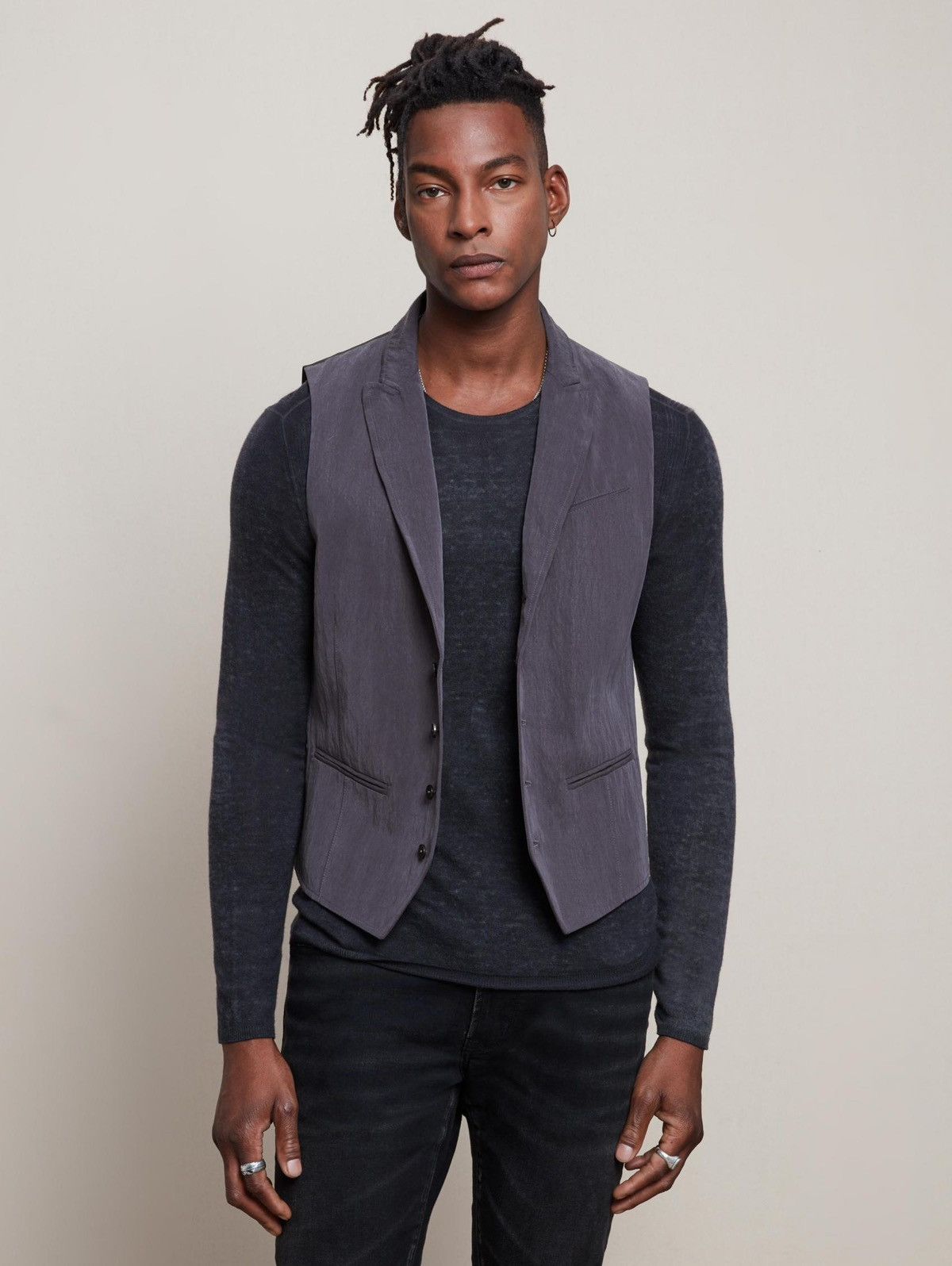 image of John Varvatos Peek Lapel Vest. 50 in Purple, Men's (Size Medium)