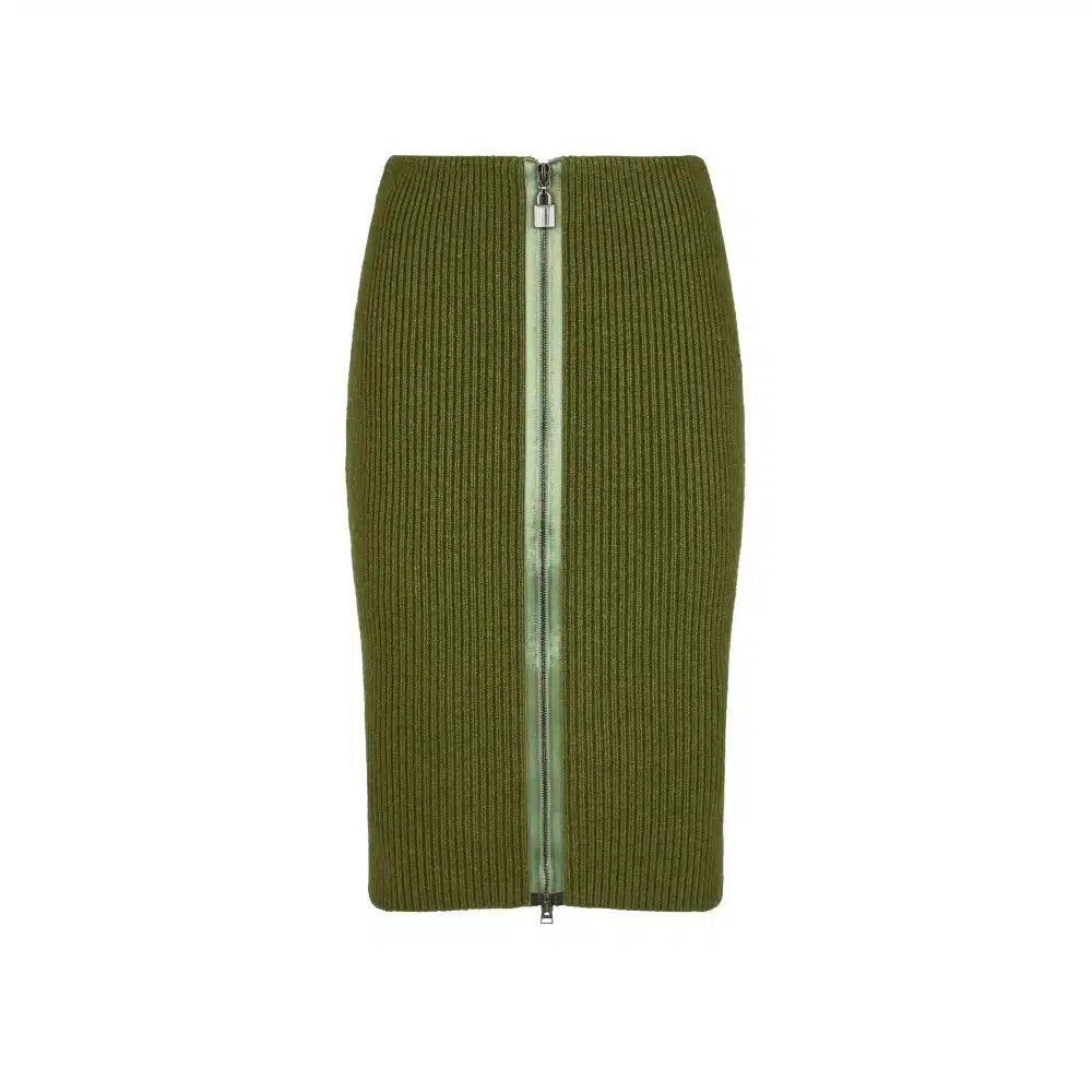 Tom Ford o1loc1c1124 GCK149 Ribbed Wool Pencil Skirt in Green Size 26" / US 2 / IT 38 - 1 Thumbnail