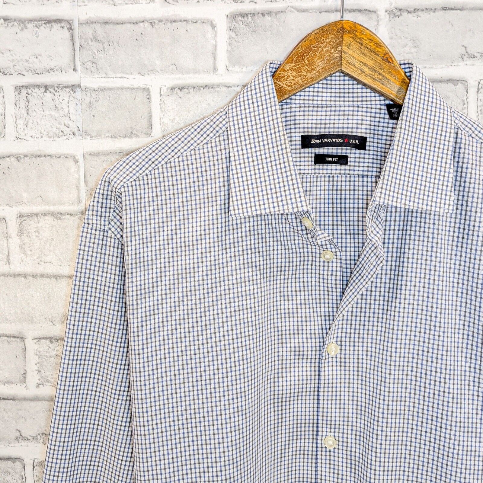 John Varvatos John Varvatos Trim Fit Button up Dress Shirt Gray Blue grid Size US XL / EU 56 / 4 - 3 Thumbnail