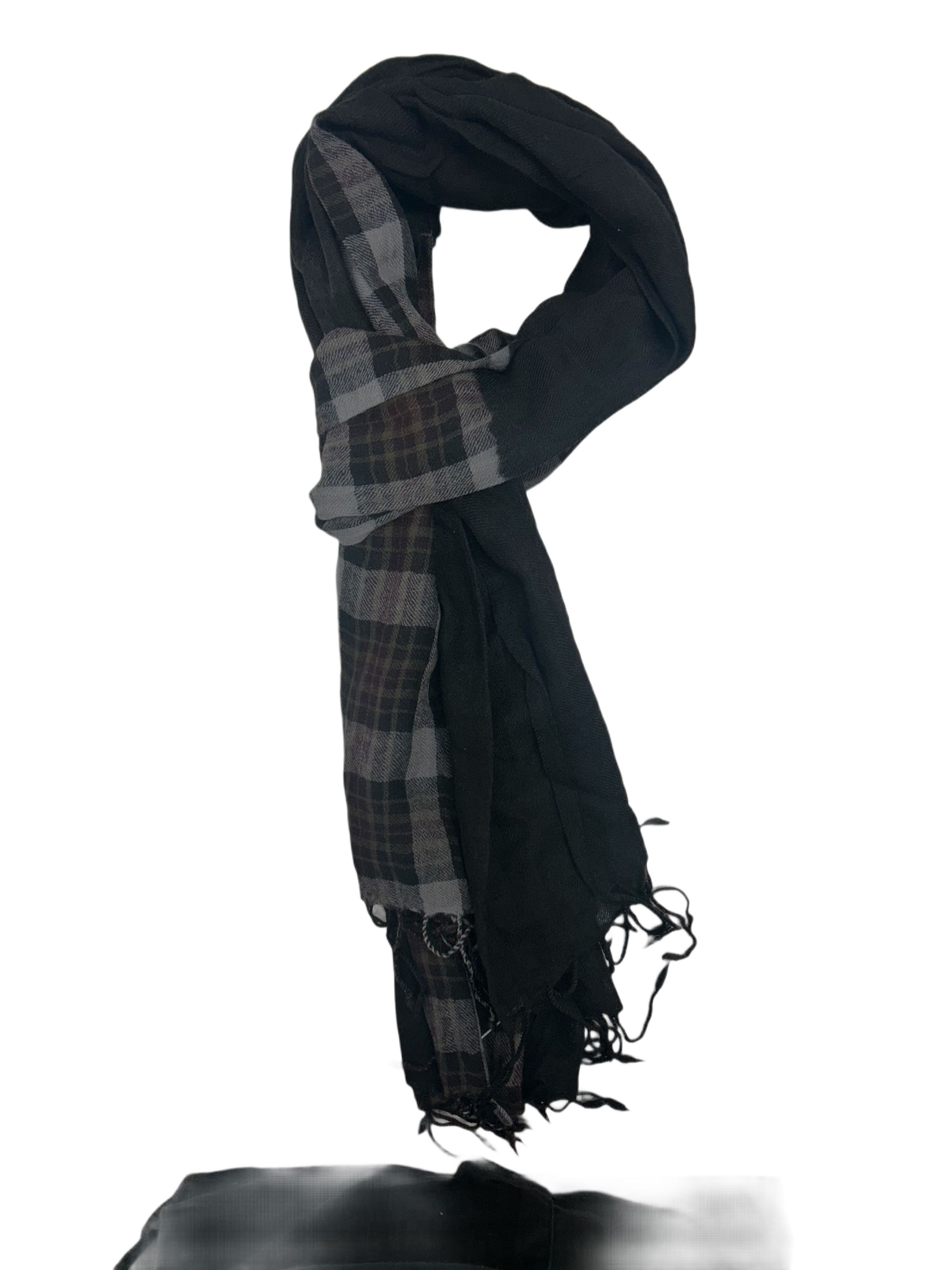 CLOSED Closed Grey Base Overdyed Checked Scarf With Distressed Trim Size ONE SIZE - 1 Thumbnail
