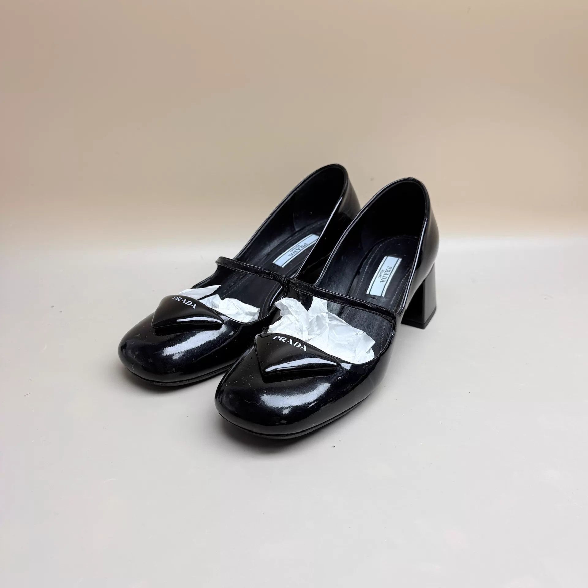 Prada Prada Women's Black & White Triangle Logo Heels Size 35 Size US 4.5 / IT 34.5 - 1 Thumbnail