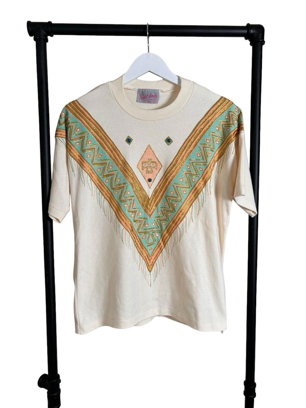 Designer × Vintage Vintage 80s Right Angle Native Art T-shirt Womens Large Size L / US 10 / IT 46 - 1 Thumbnail