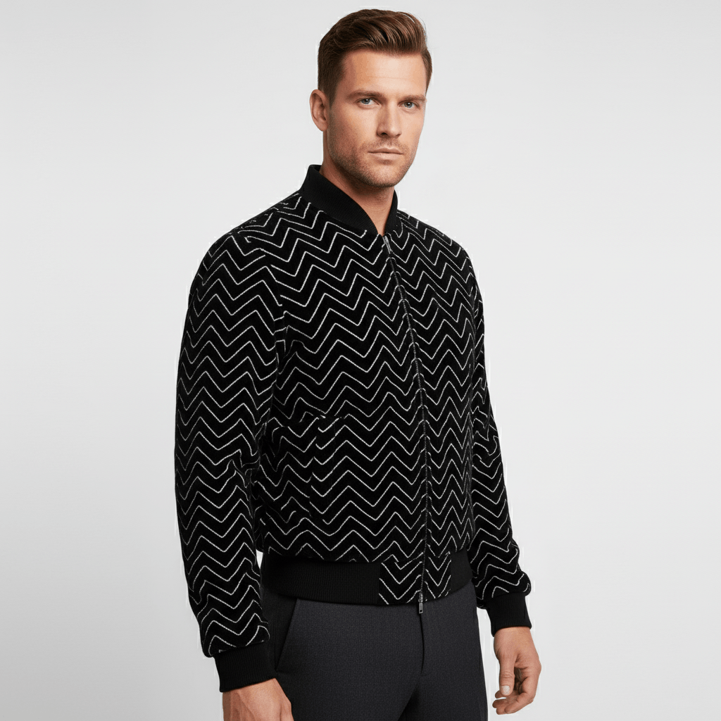 Saint Laurent Paris Saint Laurent Zig Zag Print Bomber Black Men's Size IT 48 M Size US M / EU 48-50 / 2 - 2 Thumbnail
