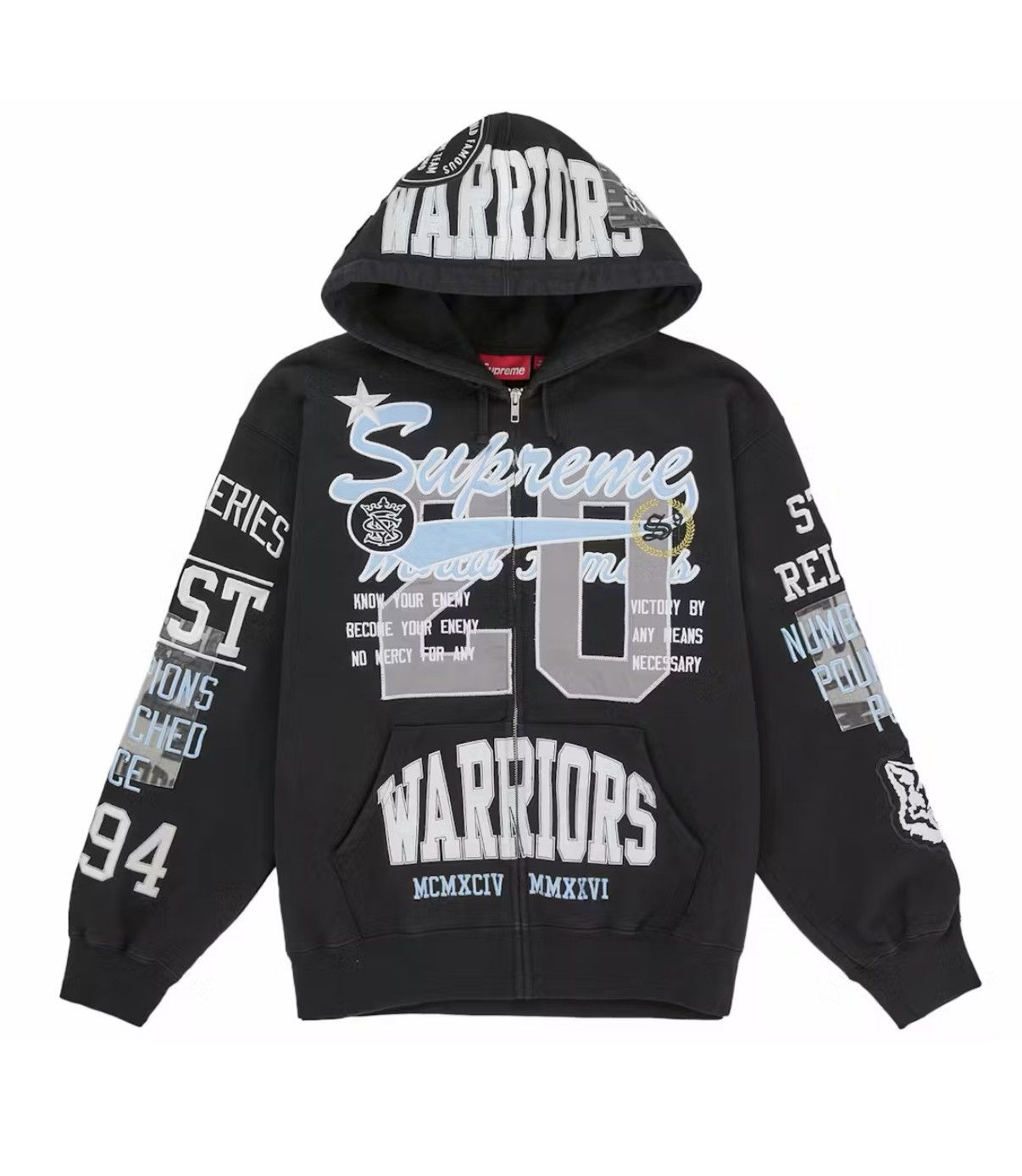 Supreme Warriors Appliqué Zip Up Hooded Sweatshirt Black | Grailed