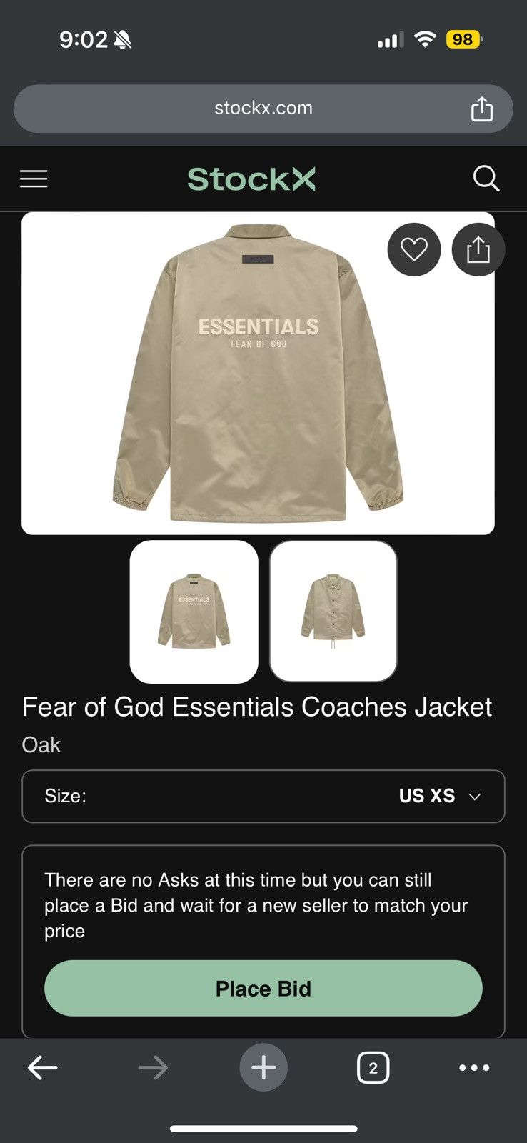 Fear of God Fear of God Essentials Coaches Jacket SZ XS Oak 💥 Size US XS / EU 42 / 0 - 10 Thumbnail