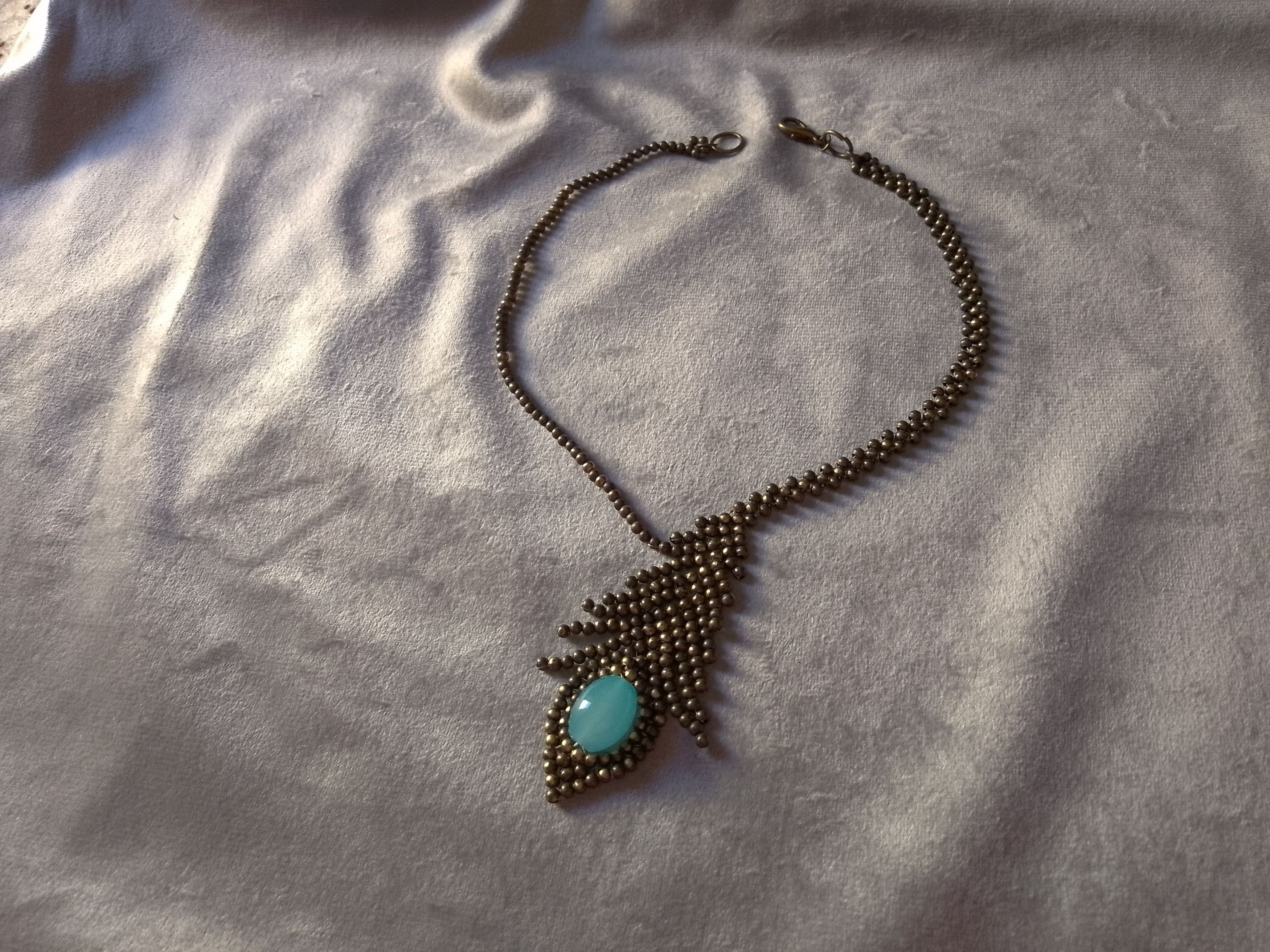 Handmade Necklace Vintage Beaded Feather Blue Crystal Antique Size ONE SIZE - 2 Thumbnail