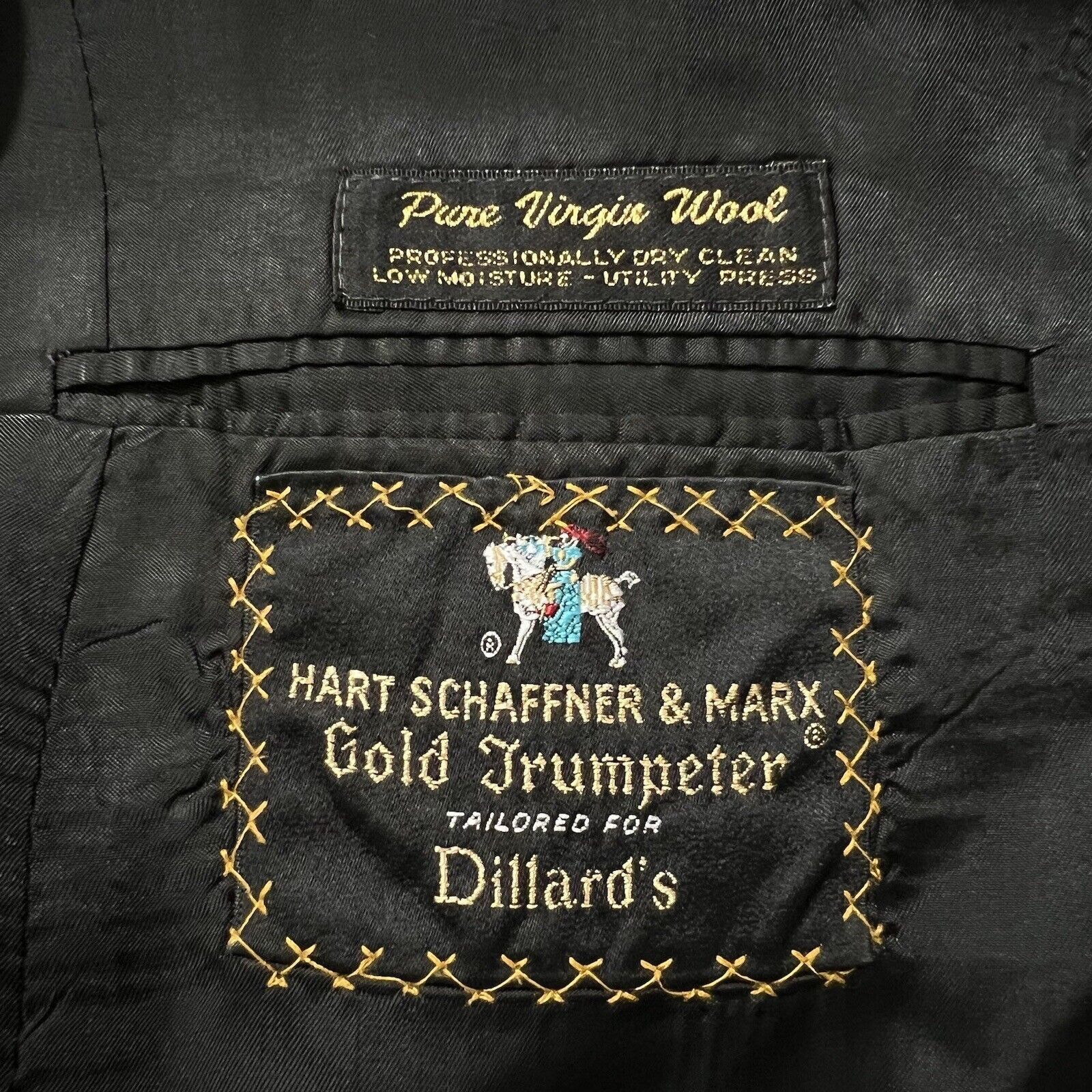 Hart Schaffner Marx Vintage Hart Schaffner Marx Gold Trumpeter Wool Suit Jacket Size 44R - 7 Thumbnail