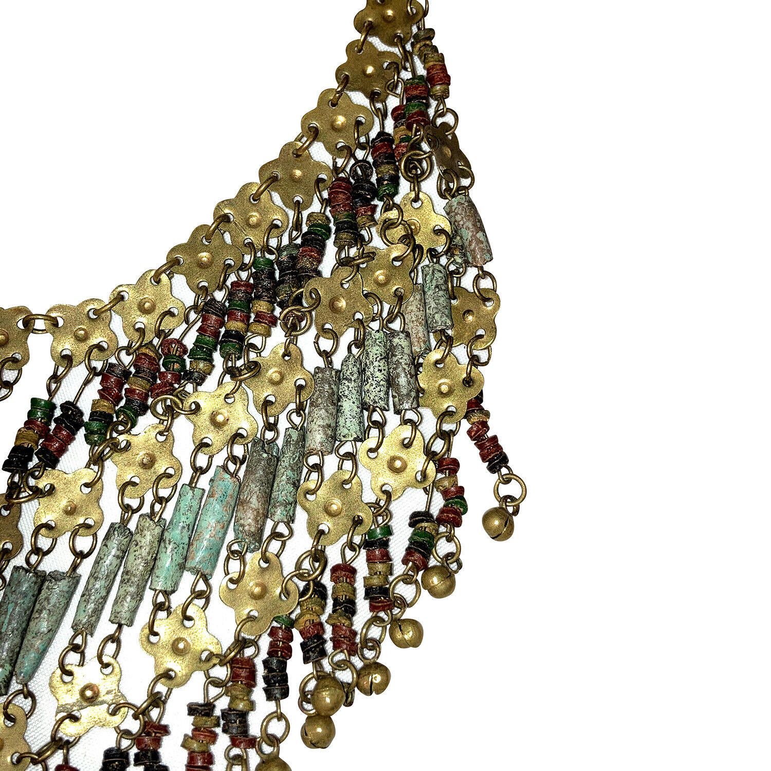 Designer Egyptian Revival Hand Made Brass Faience Bead Necklace Size ONE SIZE - 4 Thumbnail
