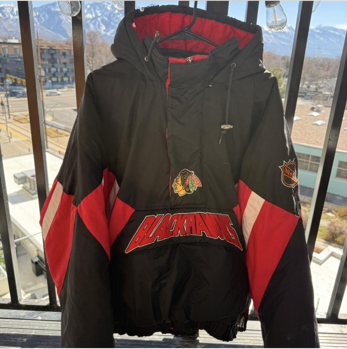 Starter Vintage 90s Blackhawks 1/4 Zip Center Ice Starter Jacket Size US XL / EU 56 / 4 - 1 Thumbnail