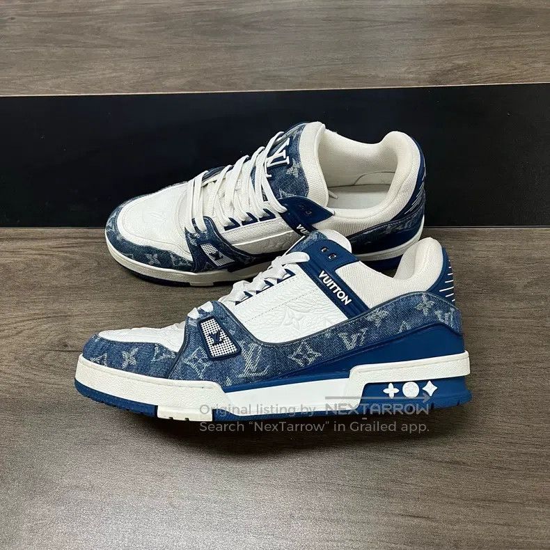 Louis Vuitton Louis Vuitton Trainer white and blue jeans shoes Size US 8.5 / EU 41-42 - 3 Thumbnail