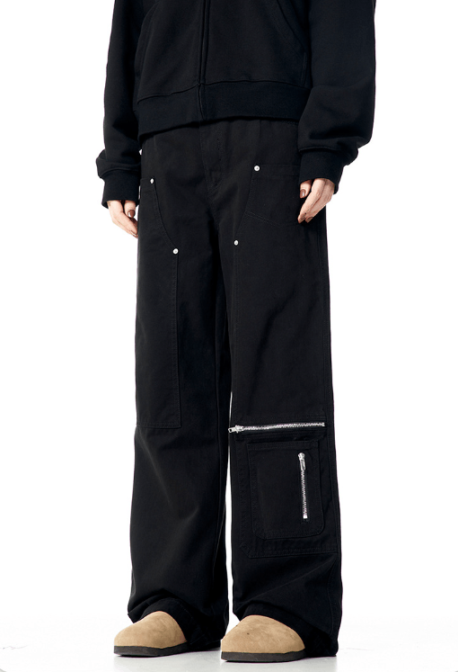 Japanese Brand × Jean American style zippered straight-leg loose black jeans Size US 32 / EU 48 - 3 Thumbnail