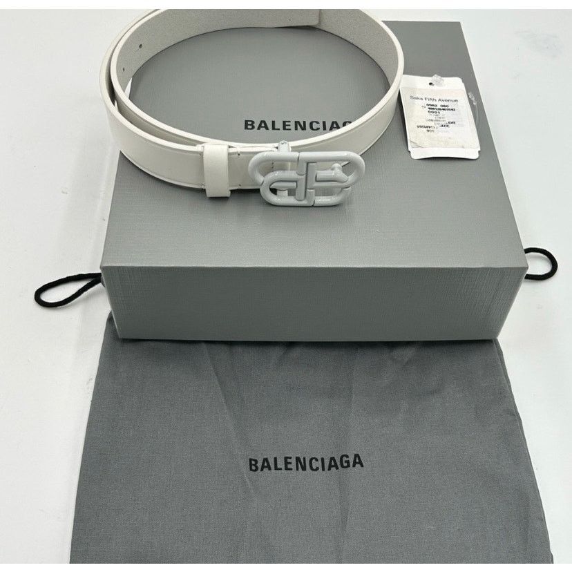 Balenciaga Women's Balenciaga BB white leather belt size 65 cm/26 in Size ONE SIZE - 3 Thumbnail