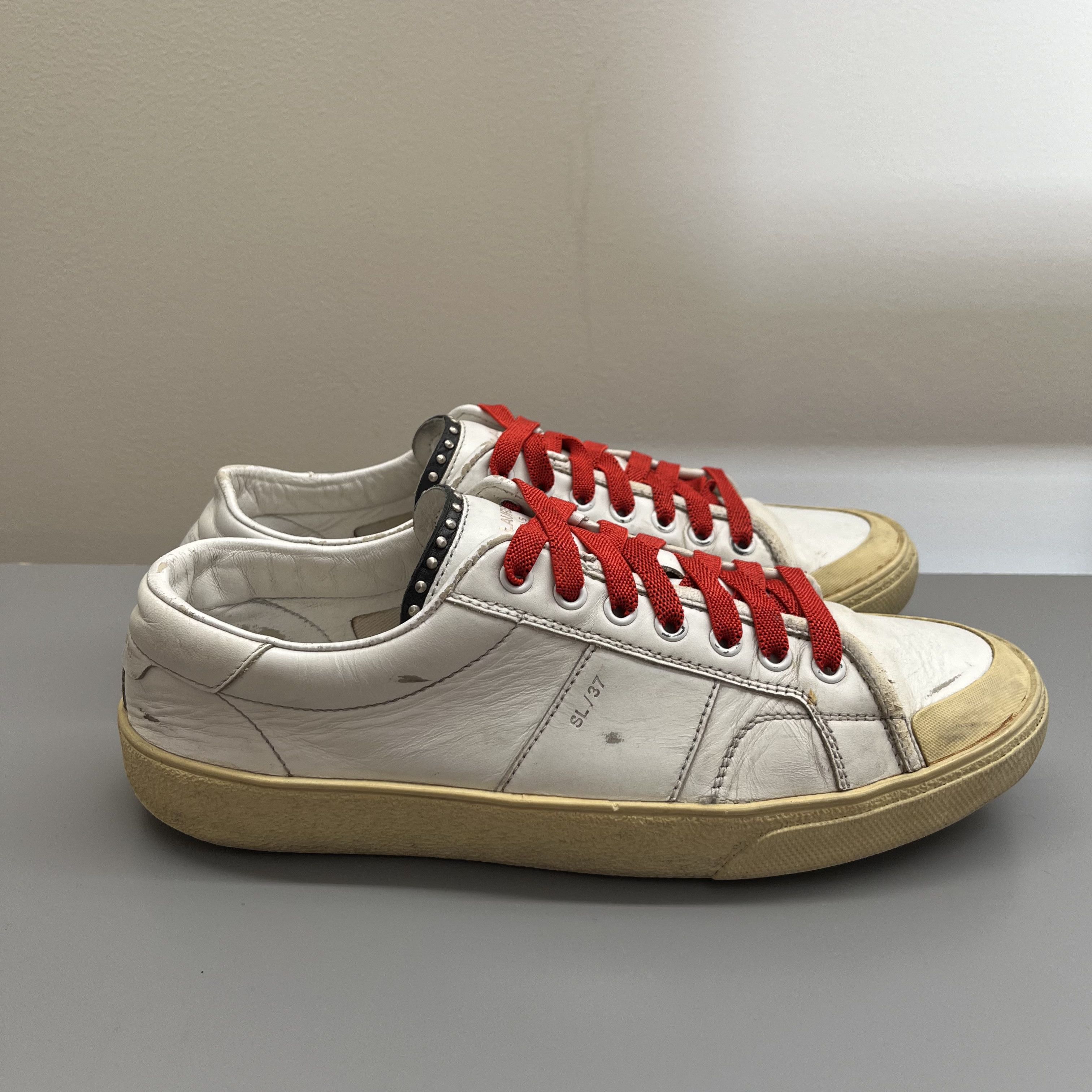 SAINT LAURENT シューズ 37 Saint Laurent Mens SL 37 Surf Court Diamond White Flat Low