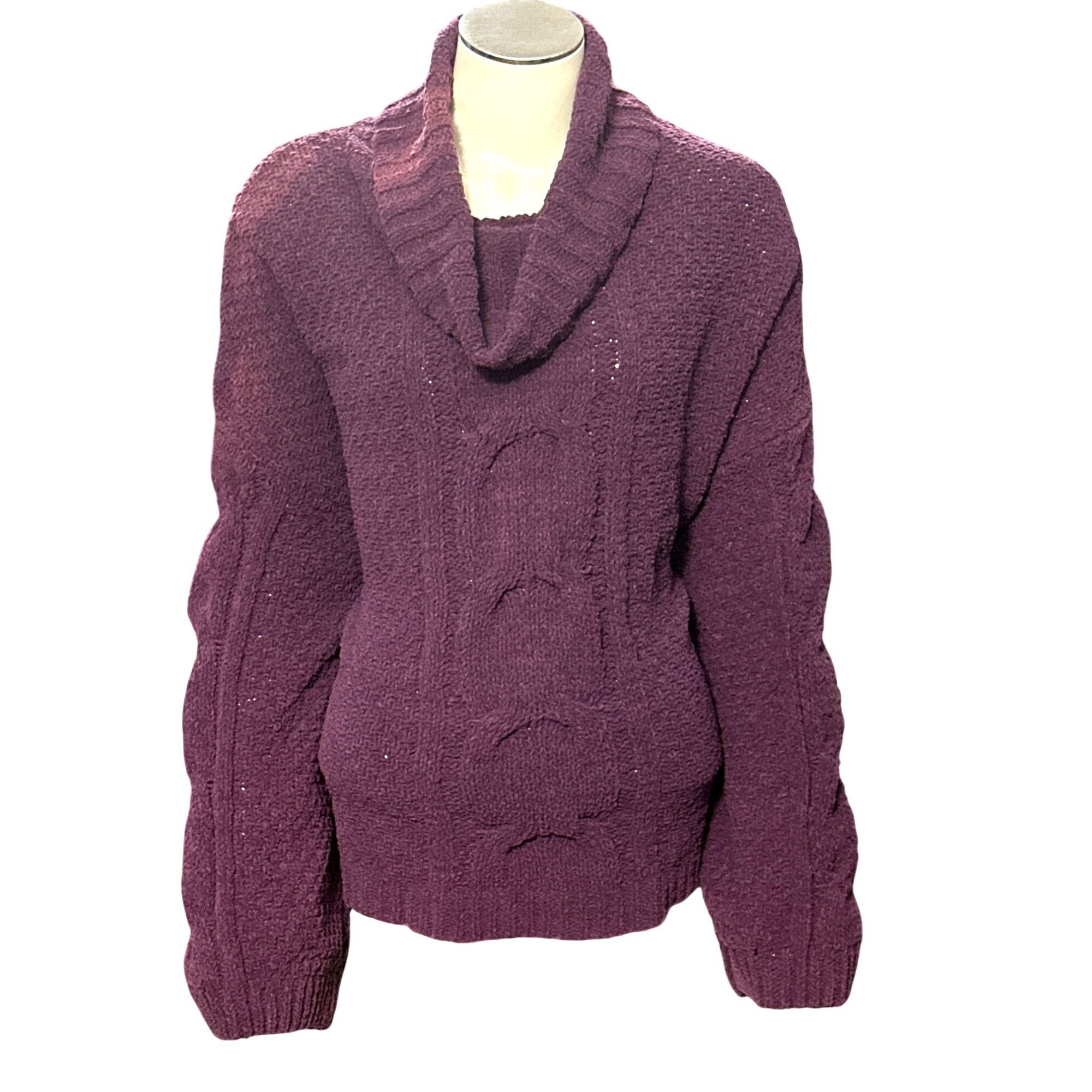 Seven 7 Seven7 Cable Knit Purple Cowl Neck Sweater Cozy Premium Qual Size XXL / US 16-18 / IT 52-54 - 1 Thumbnail