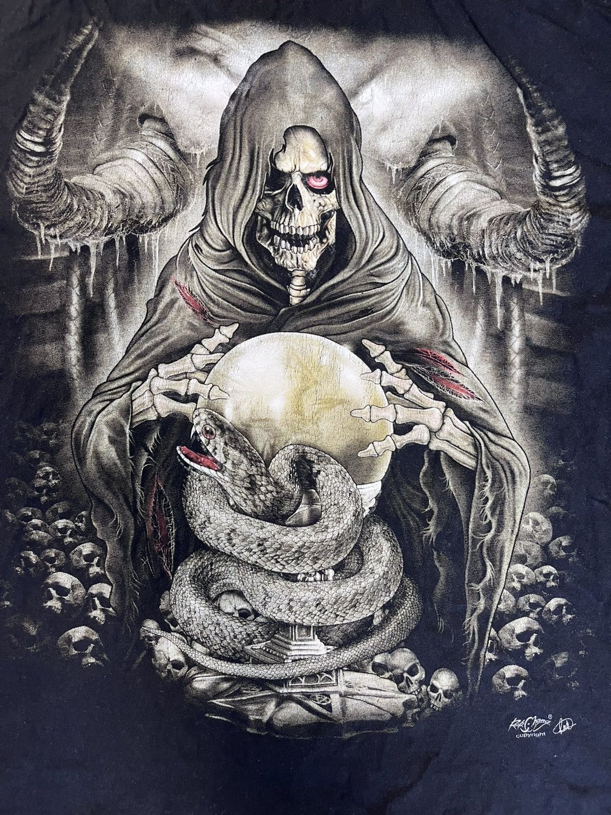 Vintage Rock Chang Grim Reaper Tee Gothic Skull Snake Double Print Size US XL / EU 56 / 4 - 7 Thumbnail