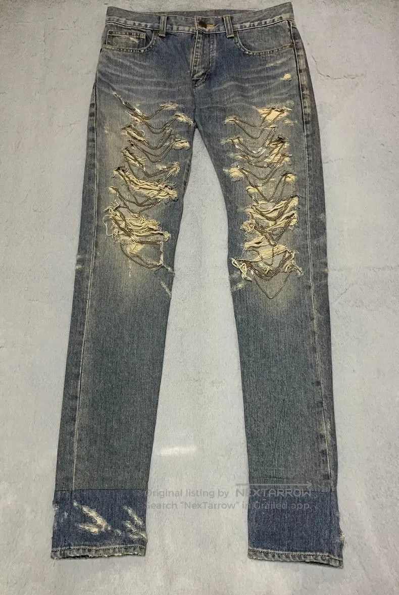 Saint Laurent Paris Saint Laurent Blue Distressed Denim Pants. Size US 29 - 1 Thumbnail