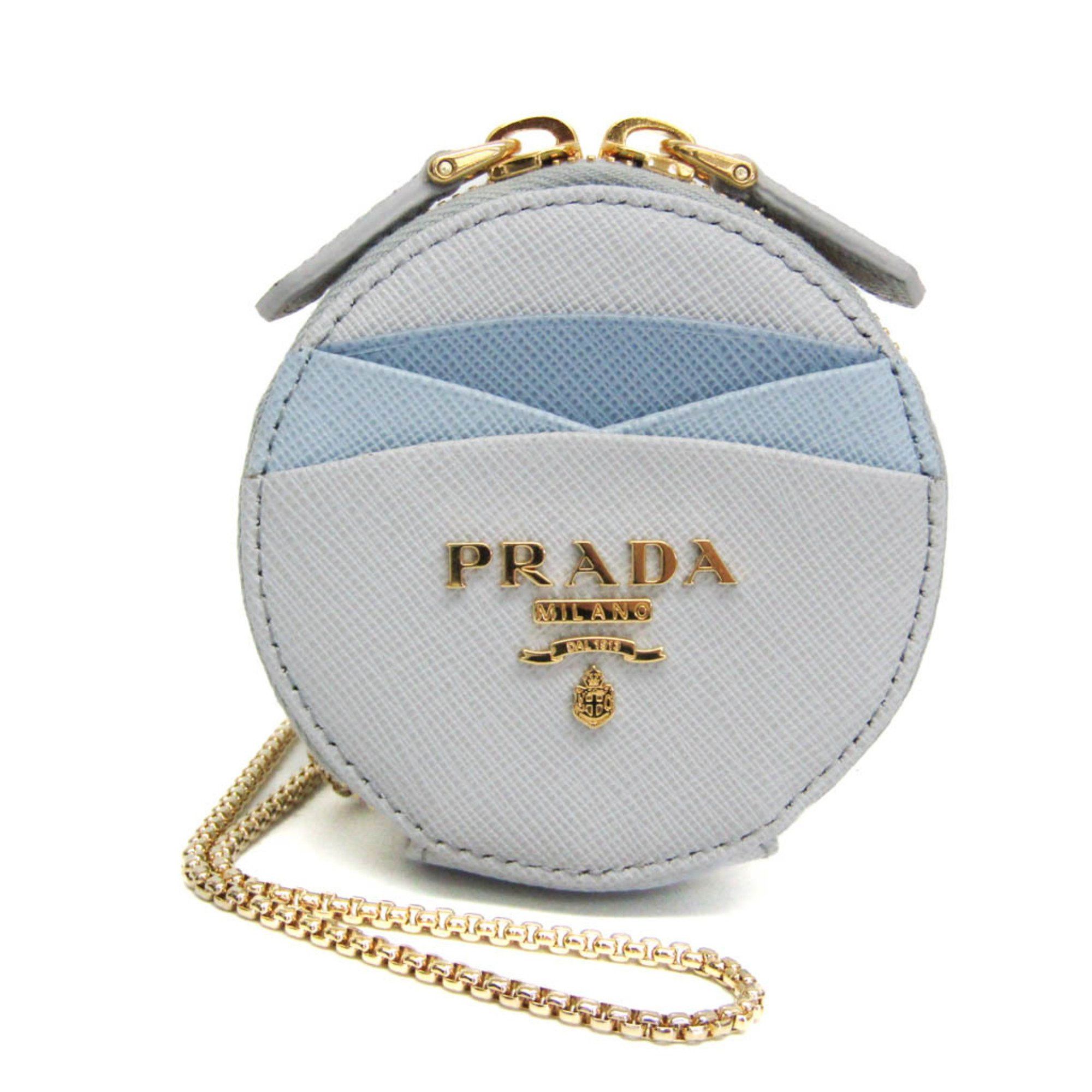Prada Prada Saffiano Chain Strap Included 9T29HJ Women's Leather Coin Purse/coin Case Blue,Light Blue Gray Size ONE SIZE - 1 Thumbnail