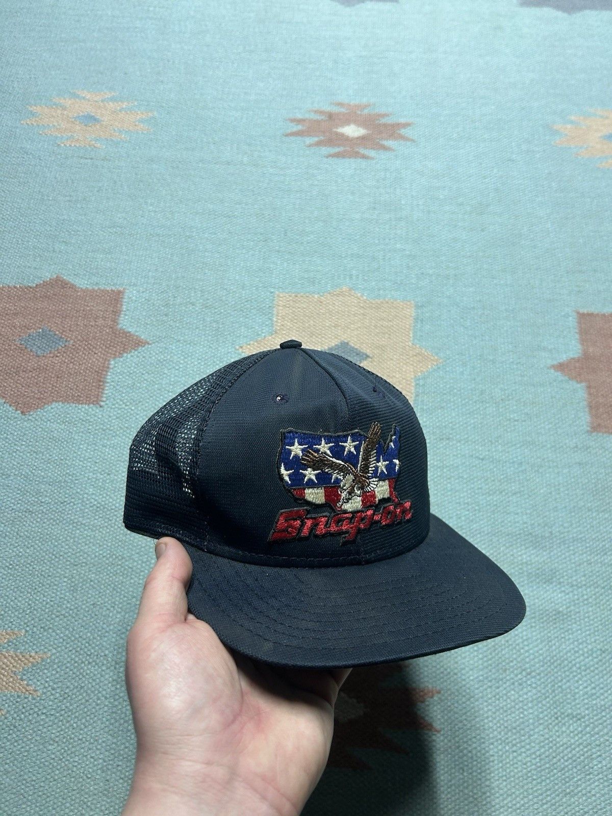 Vintage Vtg 80s trucker hat mesh snap on tools Eagle navy made n USA Size ONE SIZE - 1 Thumbnail