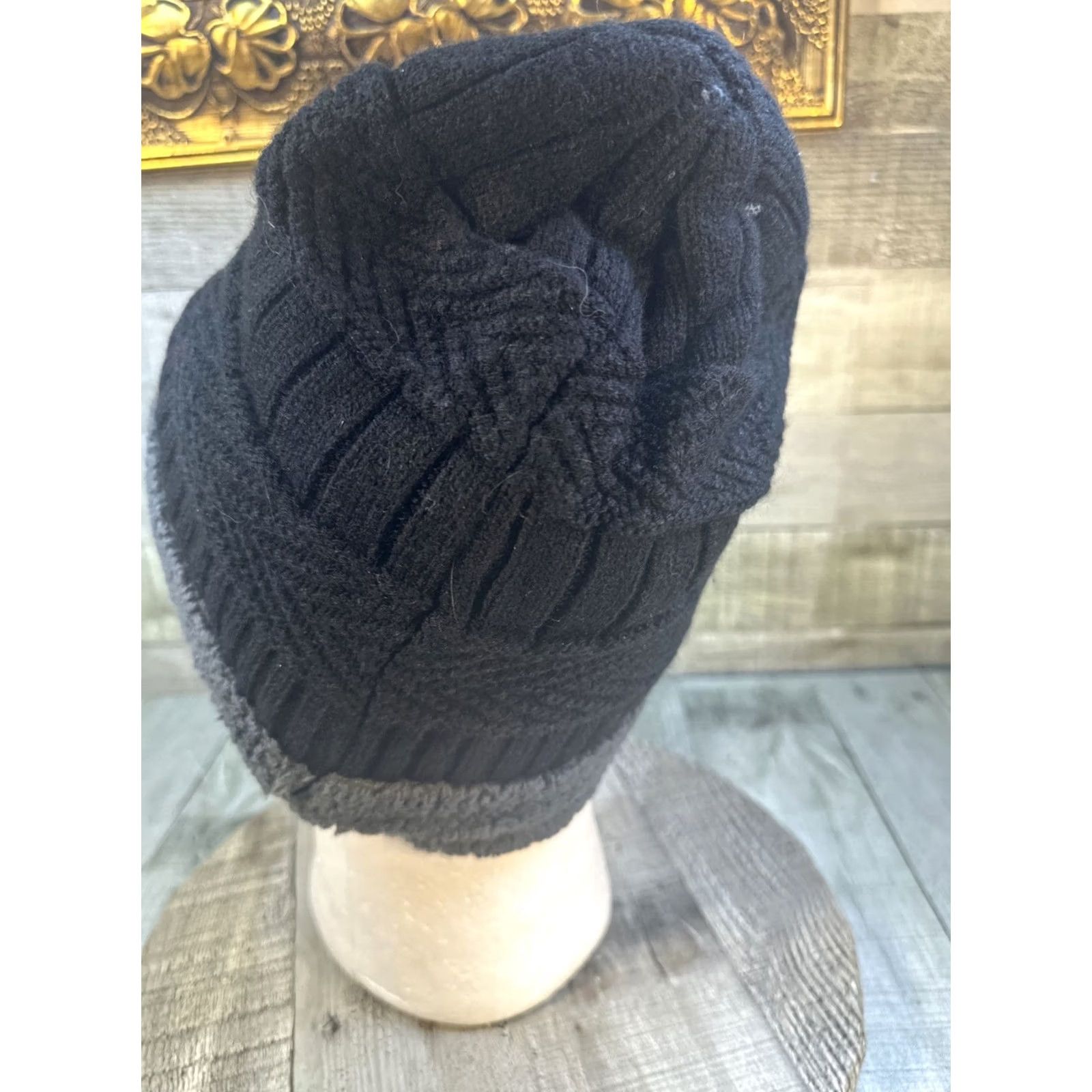 Vintage Song Ting Knit Beanie Black Gray Winter Thermal Hat Adult Size US M / EU 48-50 / 2 - 7 Thumbnail