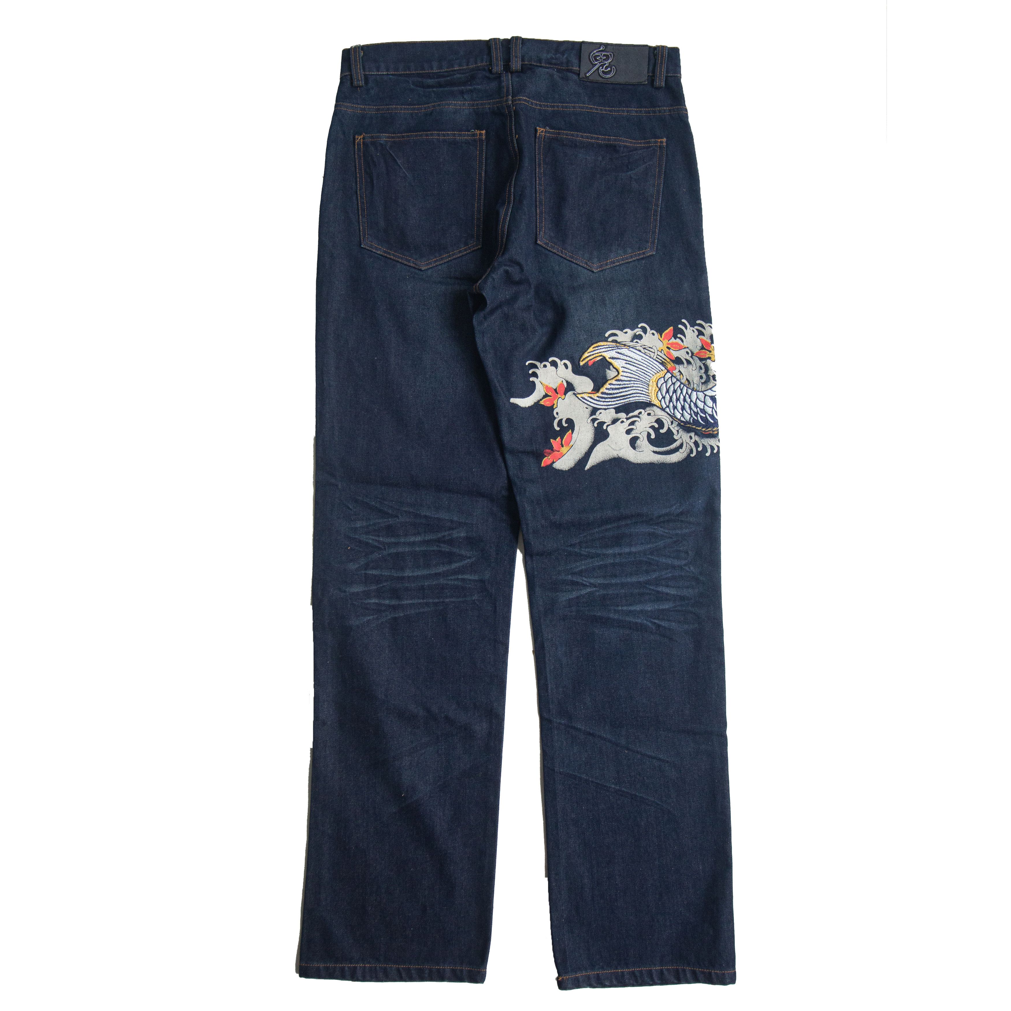 Japanese Brand BNWT KOI Sukajan Denim Embroidered Size US 33 - 2 Thumbnail