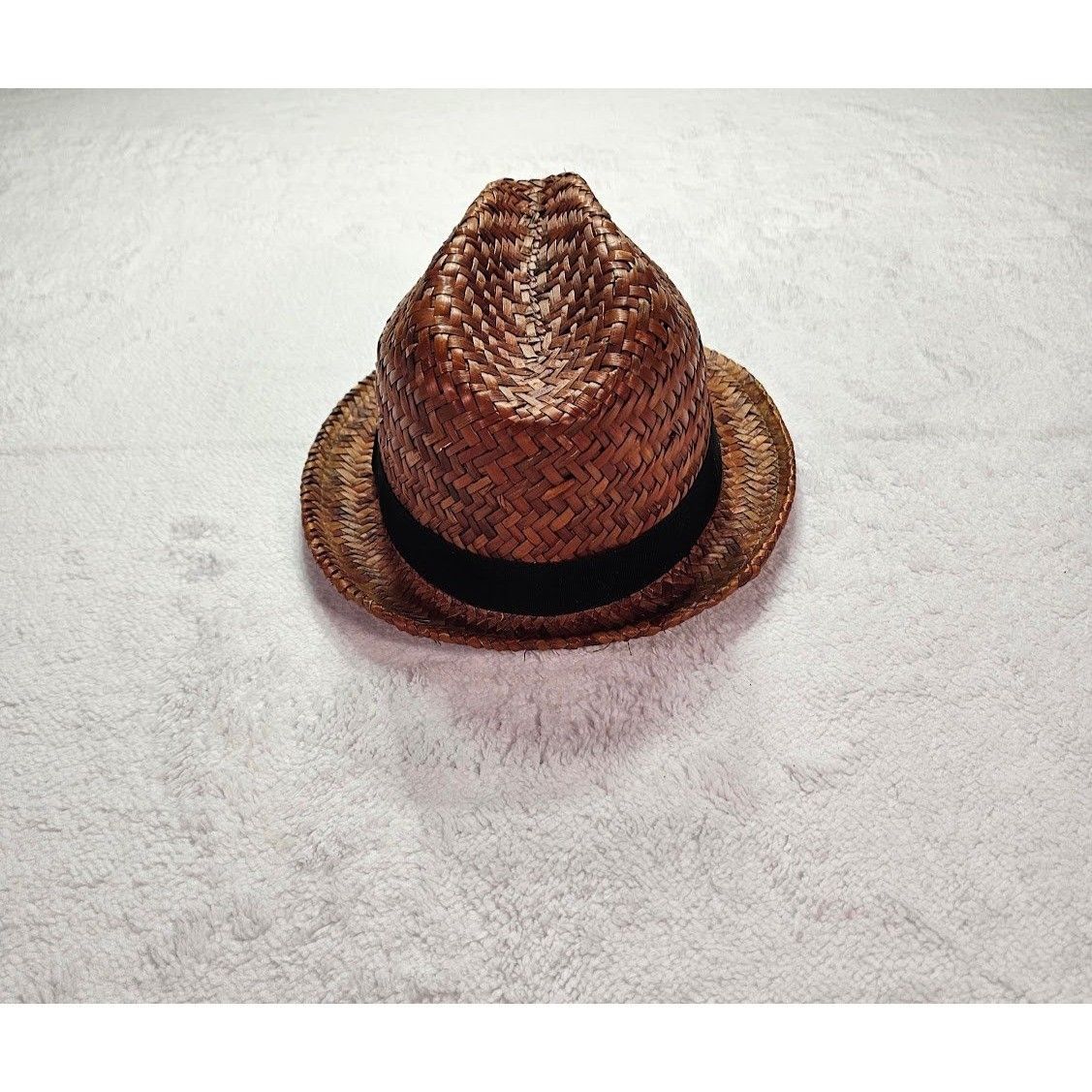 H&M H&M Mens Straw Fedora Hat Brown Woven Sun Hat Black Band Size ONE SIZE - 4 Thumbnail