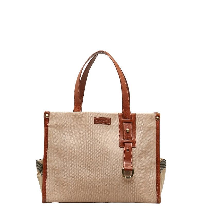 image of Burberry Logo Canvas Handbag in Brown, Women's