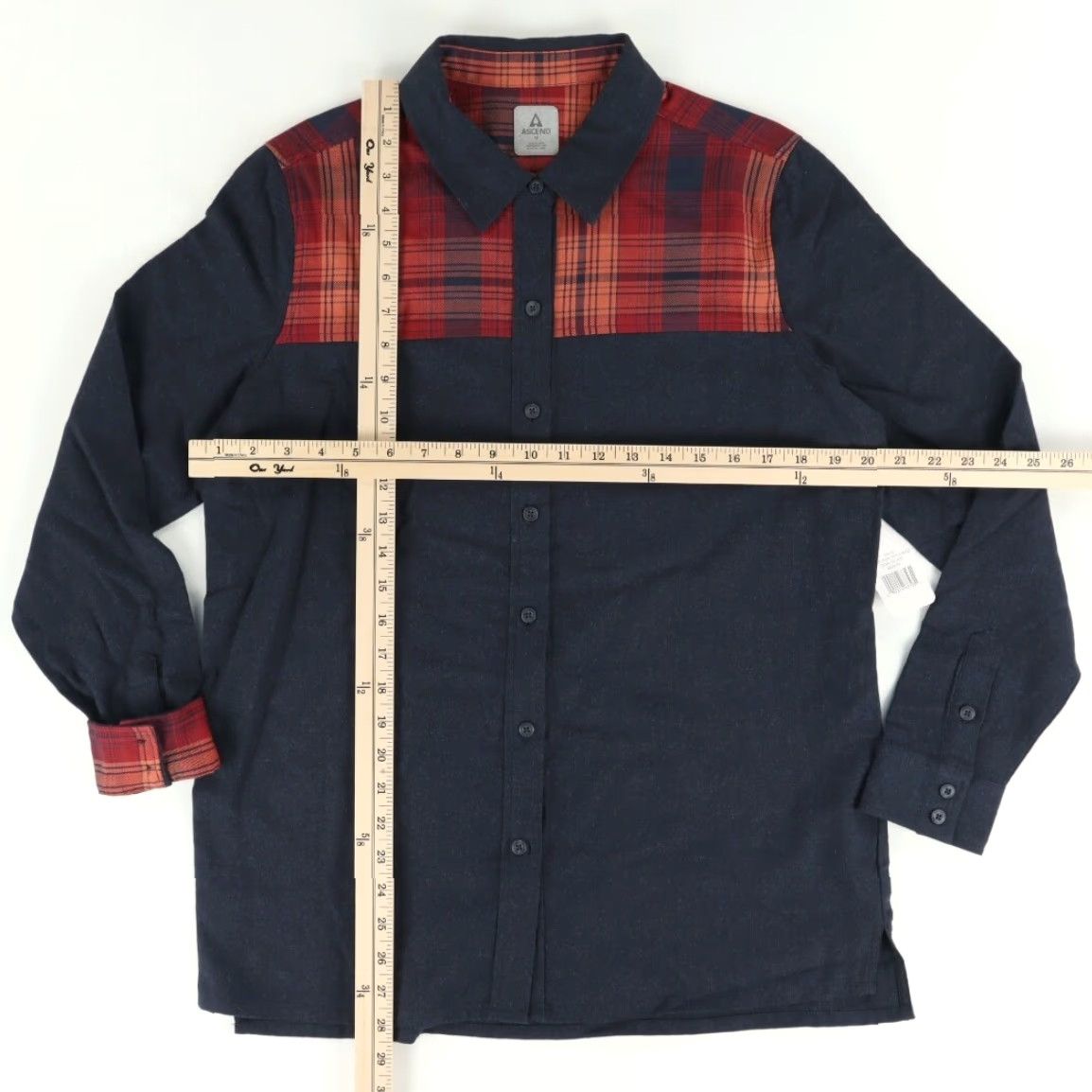 ASCENO Ascend Shirt Navy Blue Colorblock Long Sleeve Women's M Flip Cuff Flannel Basic Colorblock Navy Blue Women M Long Sleeve Shirt Size M / US 6-8 / IT 42-44 - 3 Thumbnail