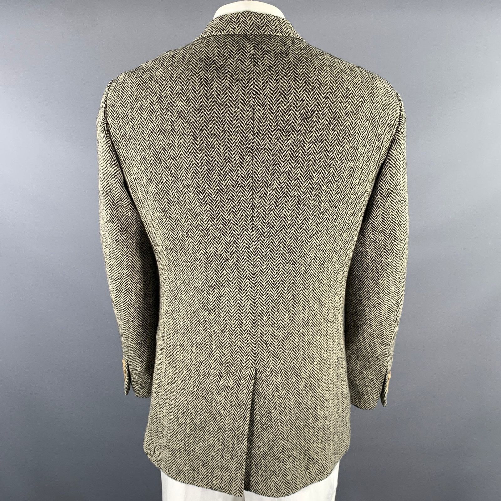 Polo Ralph Lauren Polo Ralph Lauren 42 Beige Black Herringbone Wool Sport Coat Size 42R - 4 Thumbnail