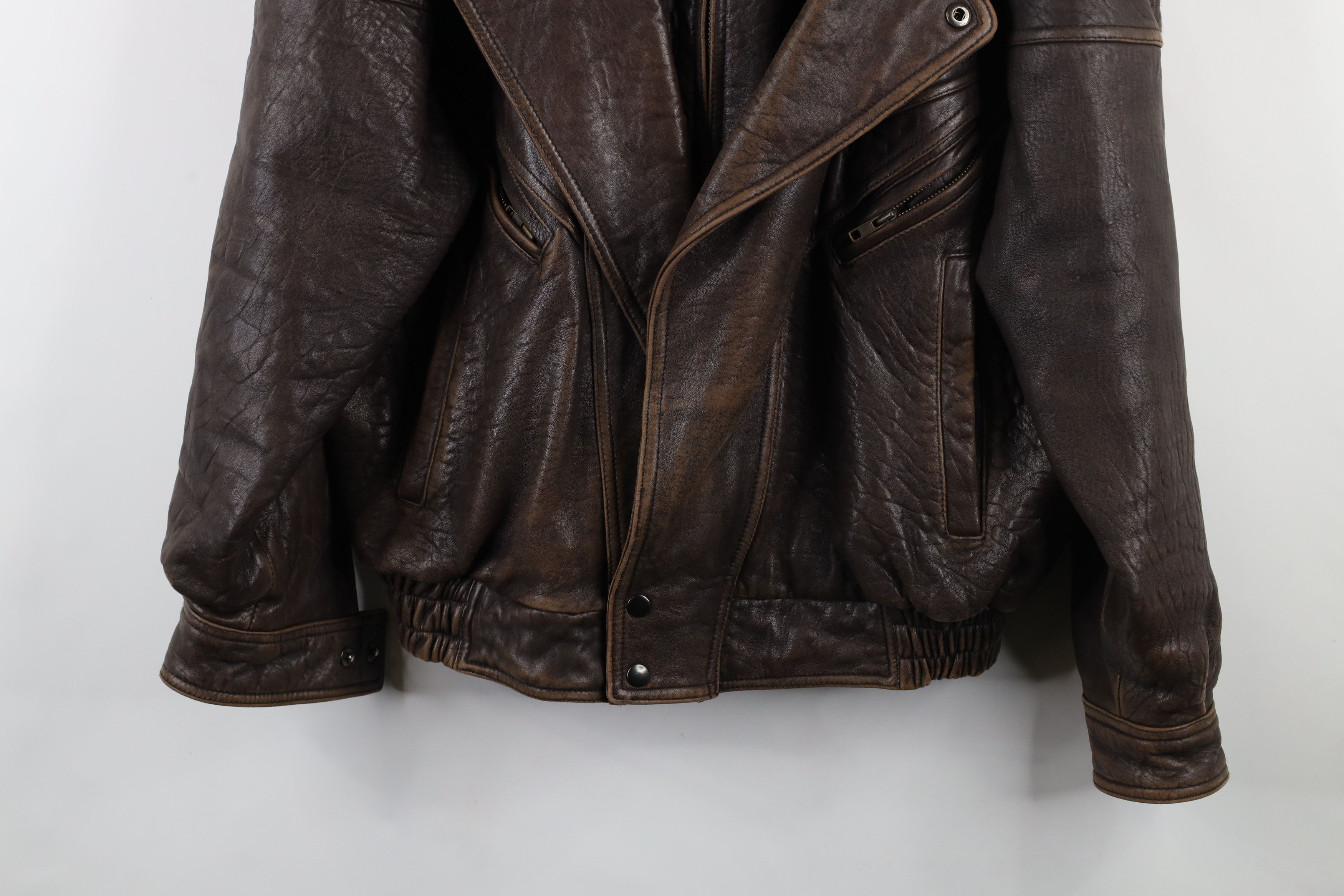 Vintage Vintage 90s Streetwear Leather Flight Bomber Jacket Brown Size US L / EU 52-54 / 3 - 3 Thumbnail
