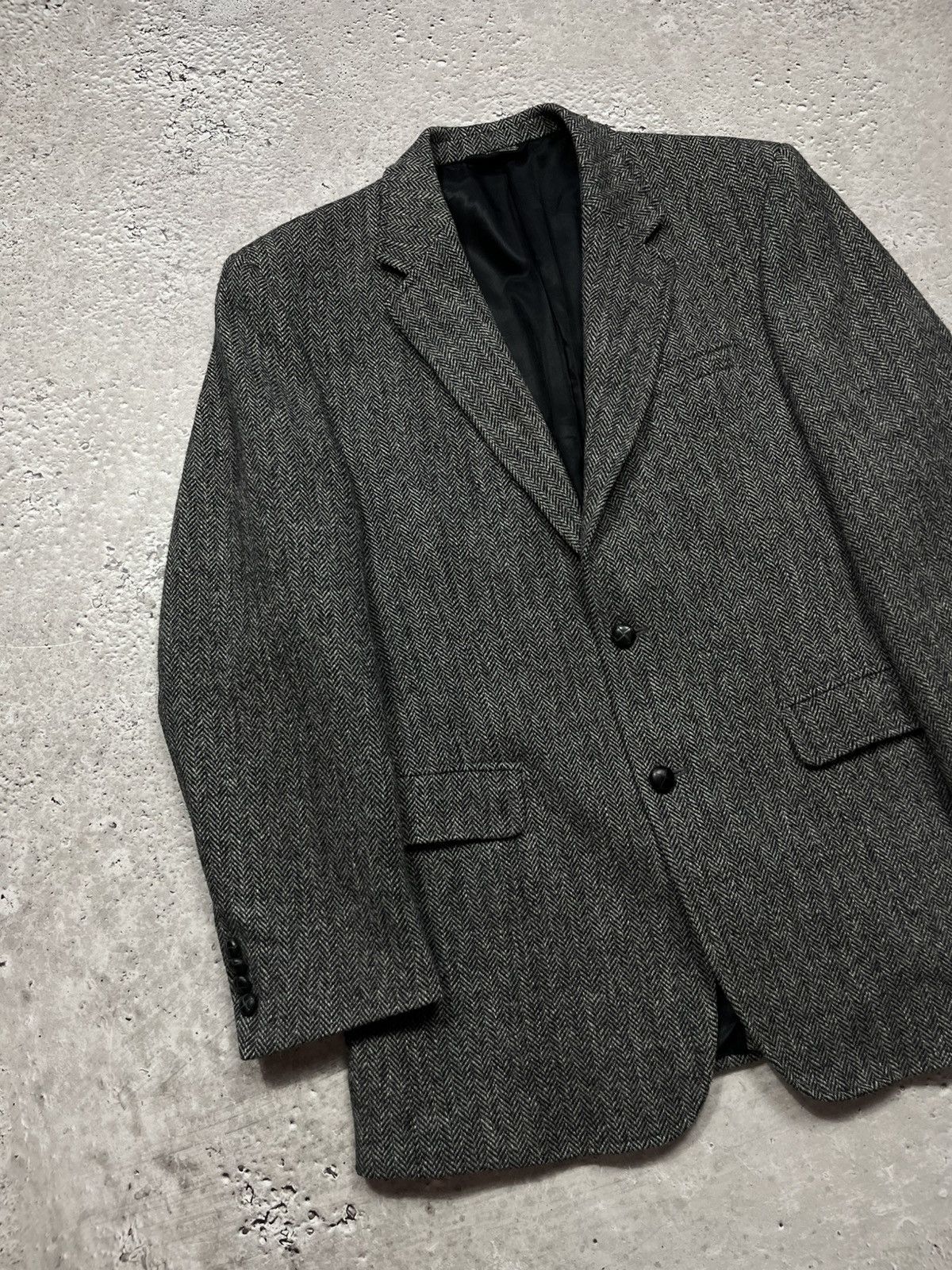 Harris Tweed Harris Tweed Herringbone Wool Blazer 42L Gray Jos A Bank Size 42L - 3 Thumbnail