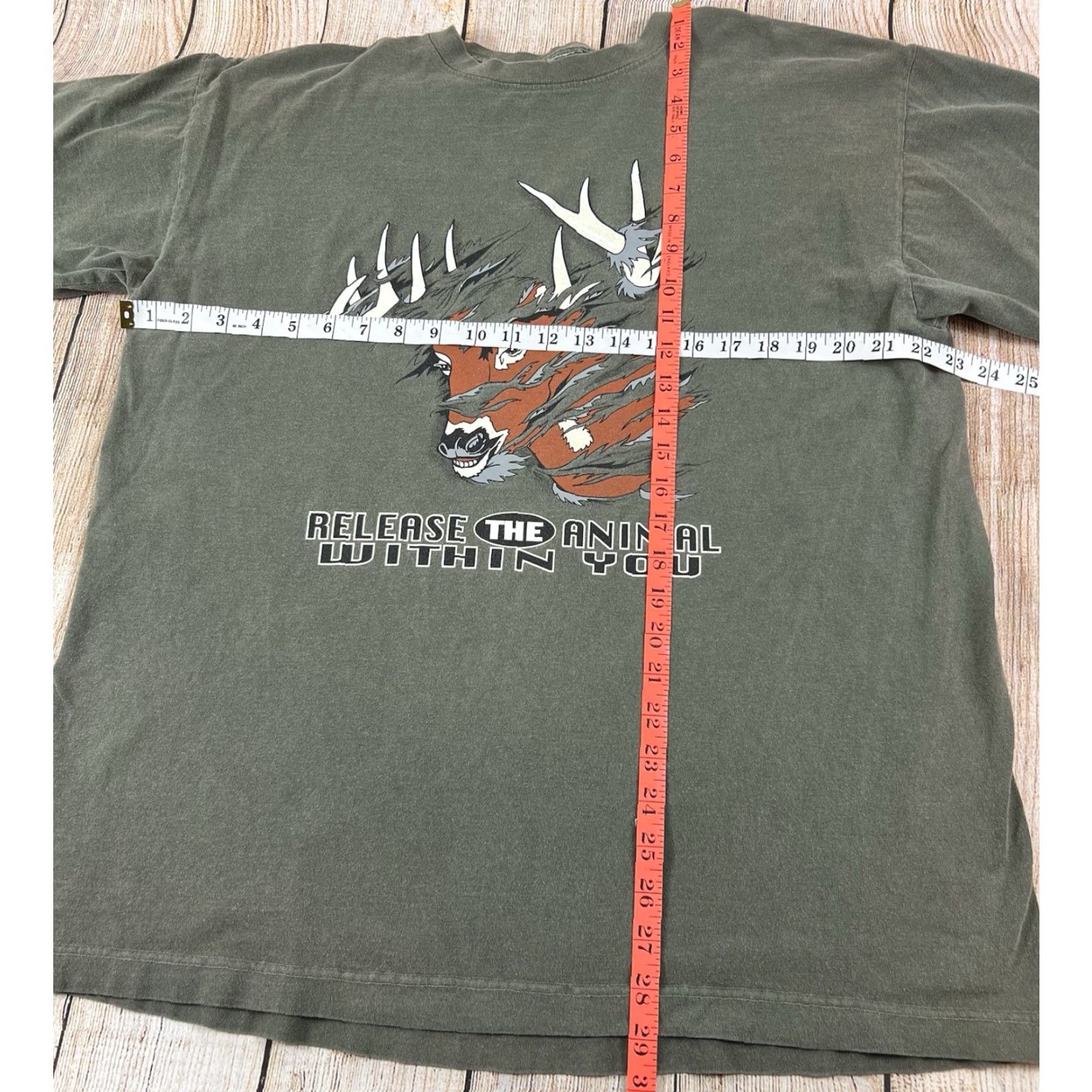 Vintage VINTAGE Deer Buck Release The Animal Within You Green T Shirt XL Men Graphic Print 90s Animals Nature Mens Size US XL / EU 56 / 4 - 3 Thumbnail